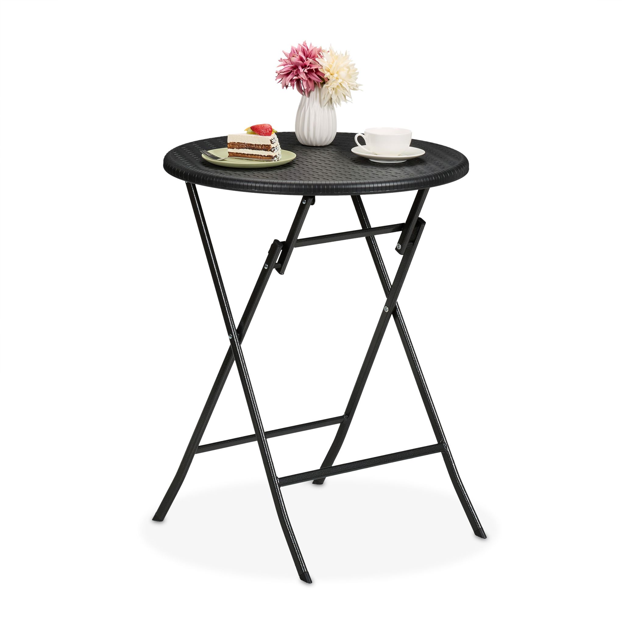 Runder Gartentisch in Rattan-Optik Schwarz