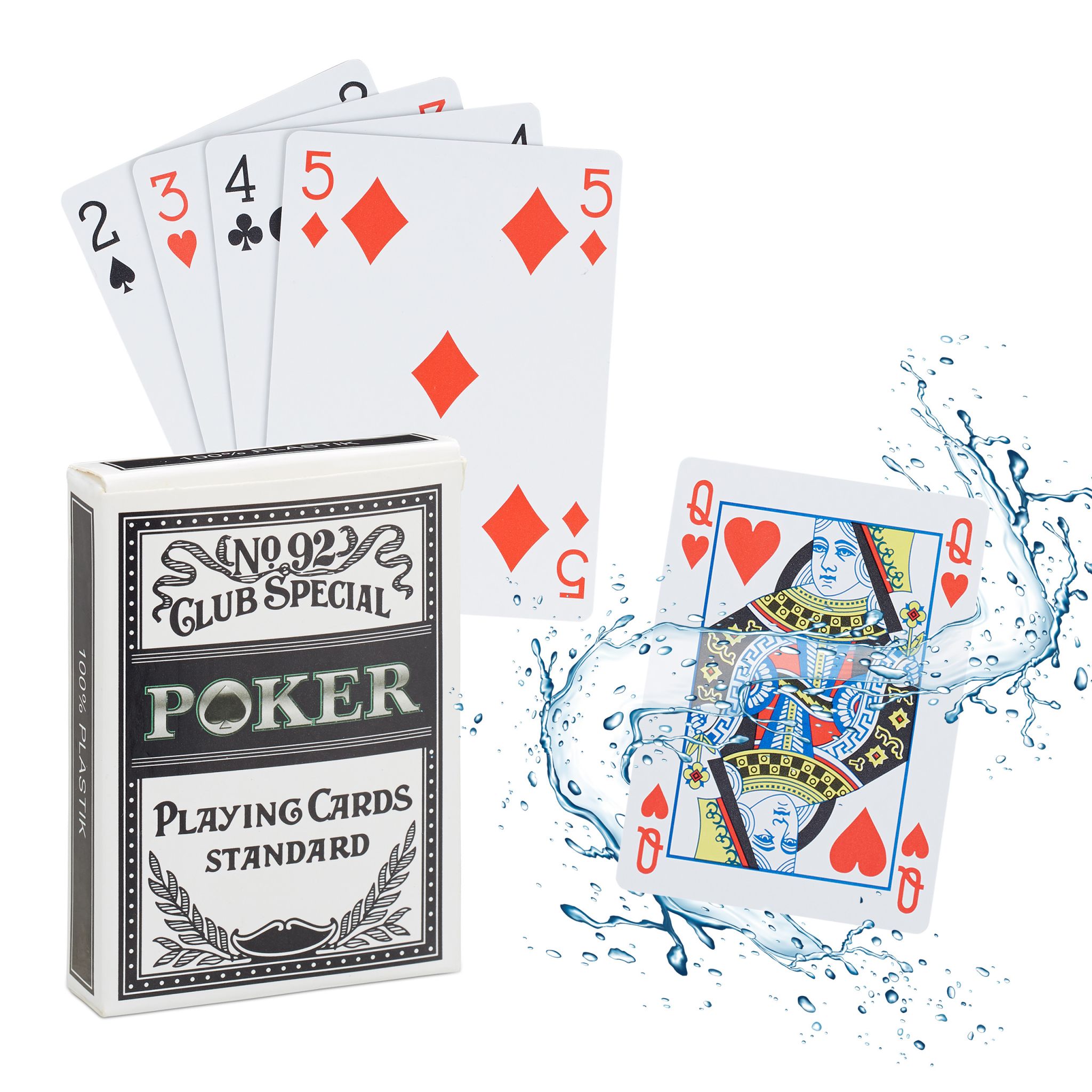 Wasserfeste Pokerkarten Plastik Weiss-Rot-Schwarz