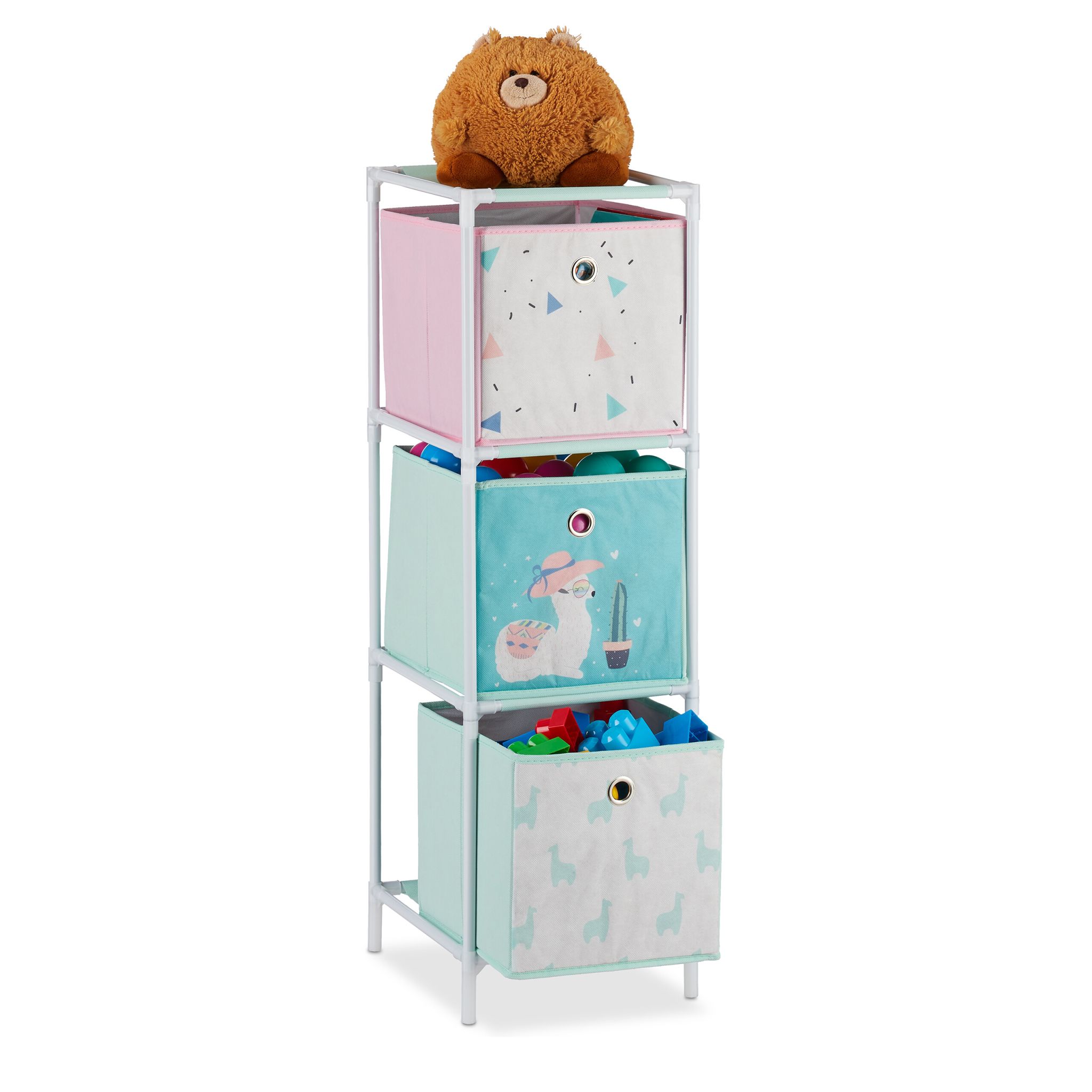 Kinderregal Lama mit Boxen Weiss-Rosa-Türkis