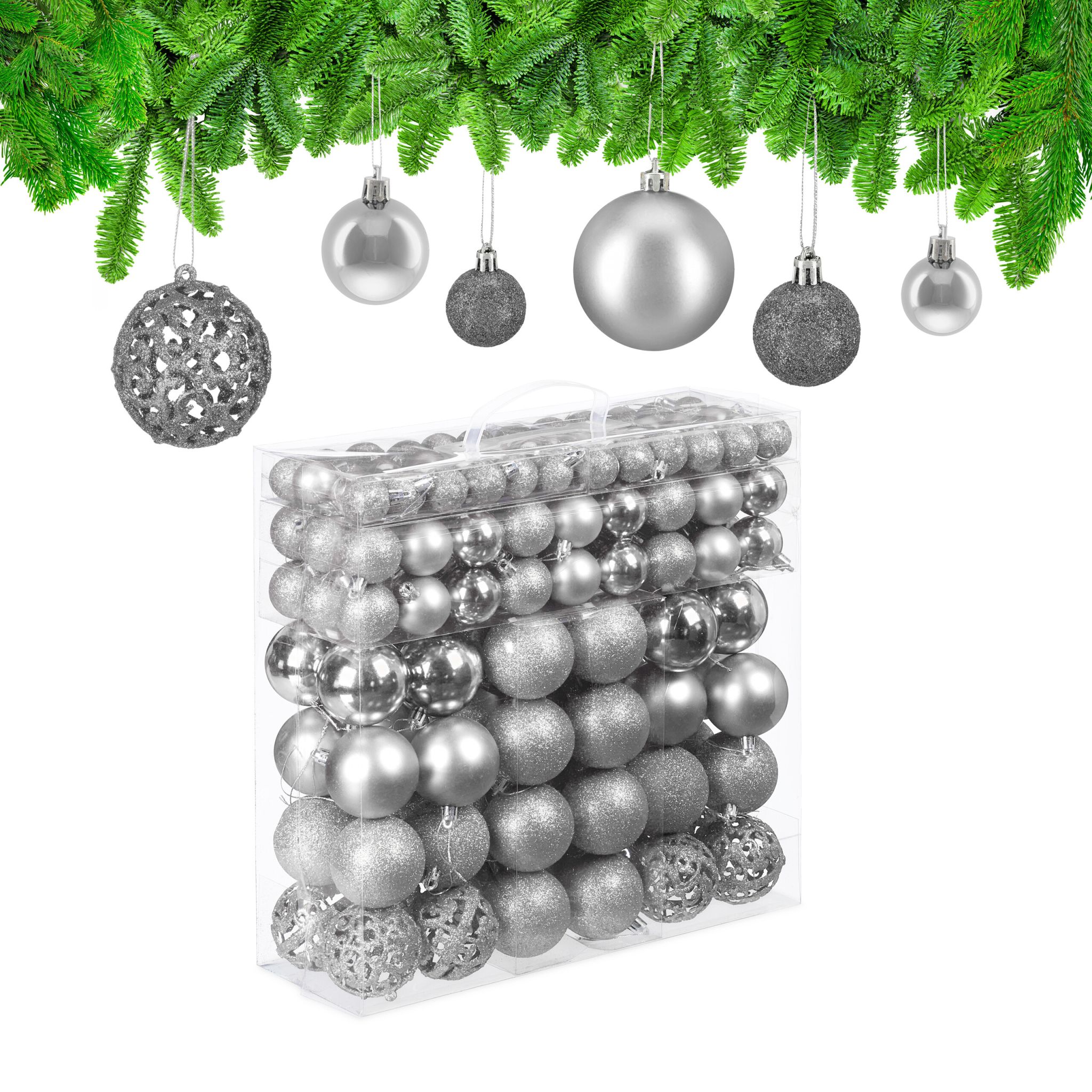 Weihnachtskugeln im 150er-Set Silber