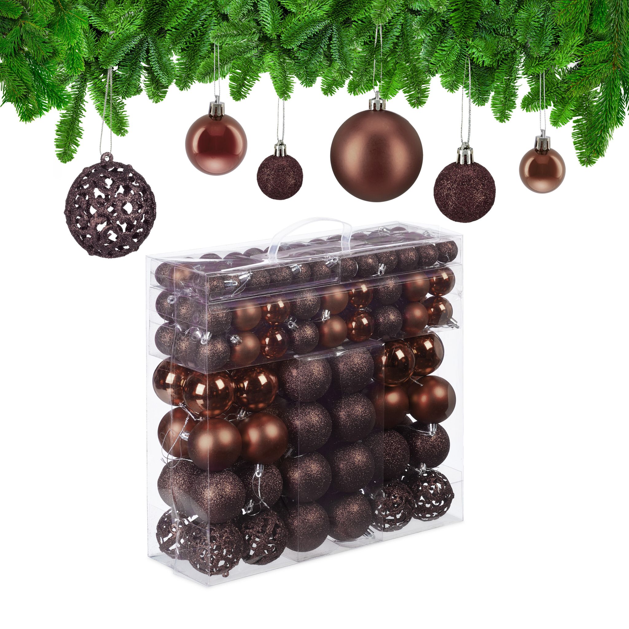 Weihnachtskugeln im 150er-Set Braun-Silber