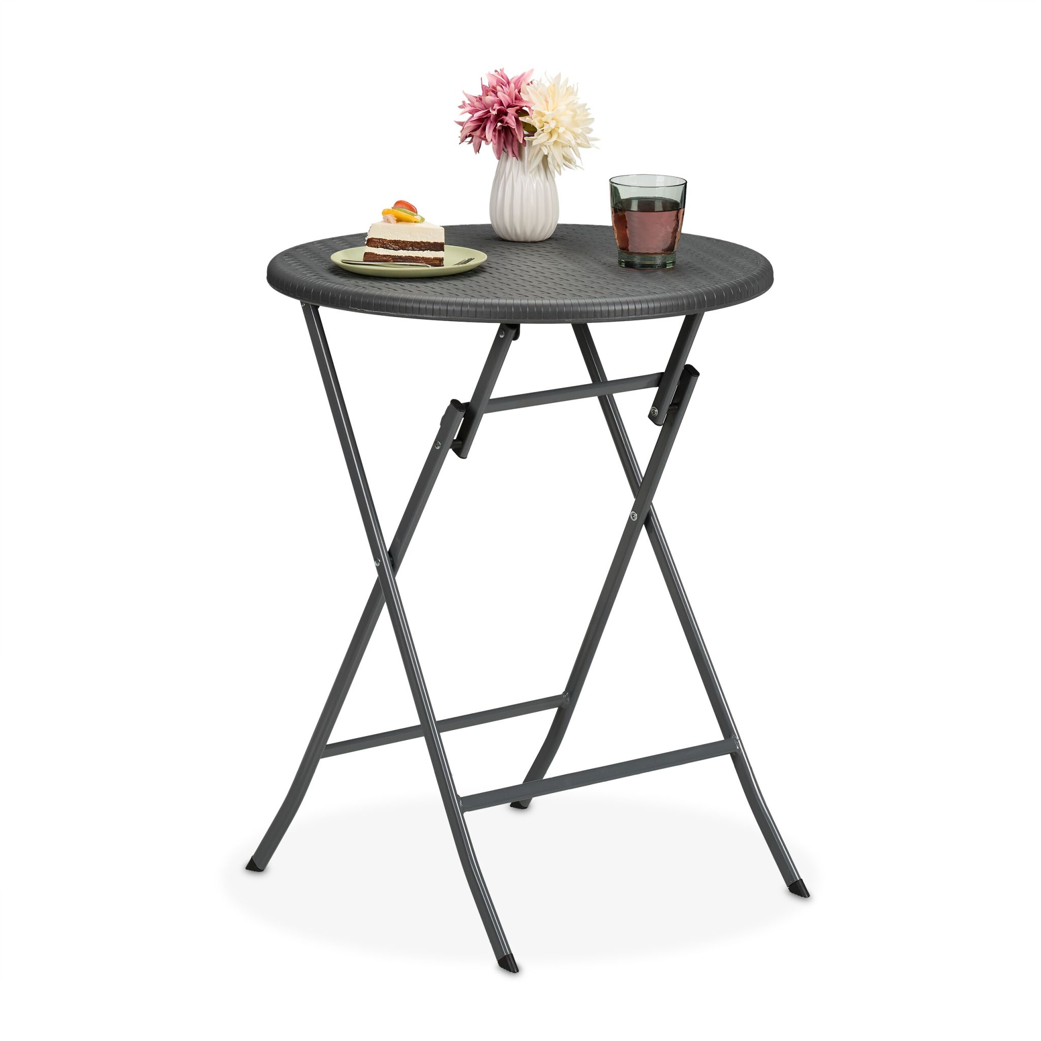 Runder Gartentisch in Rattan-Optik Grau