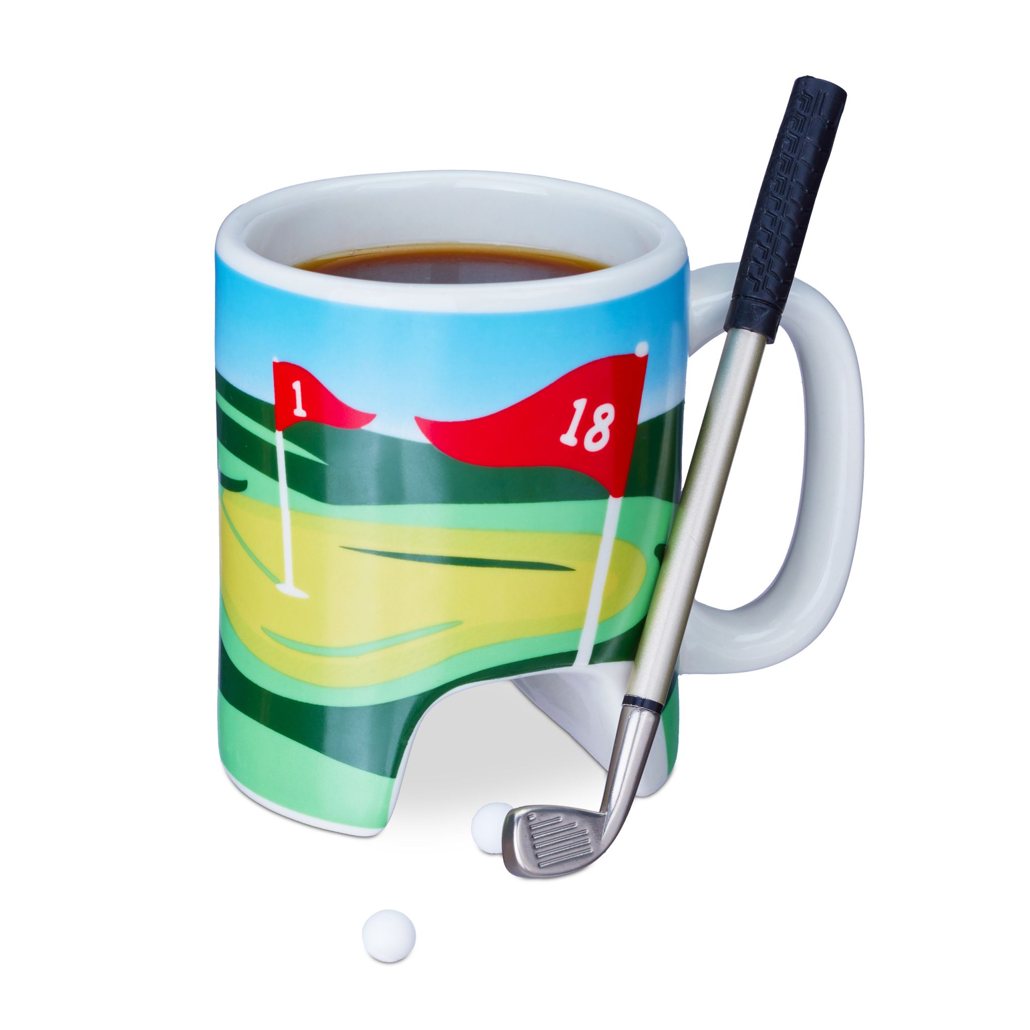 Golftasse mit Schläger Weiss-Grün-Hellblau