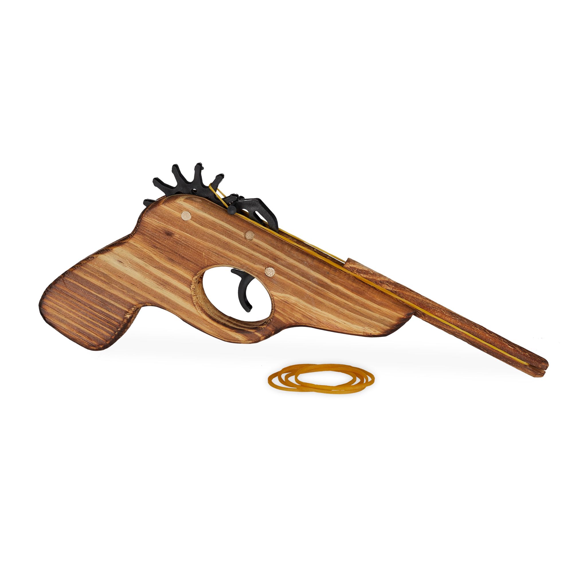 Gummiband Pistole Holz Hellbraun-Schwarz