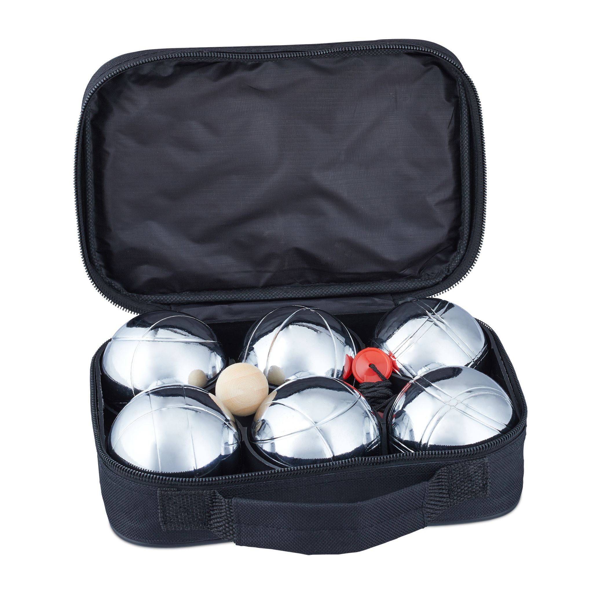 Boule Set mit 6 Kugeln Hellbraun-Schwarz-Silber