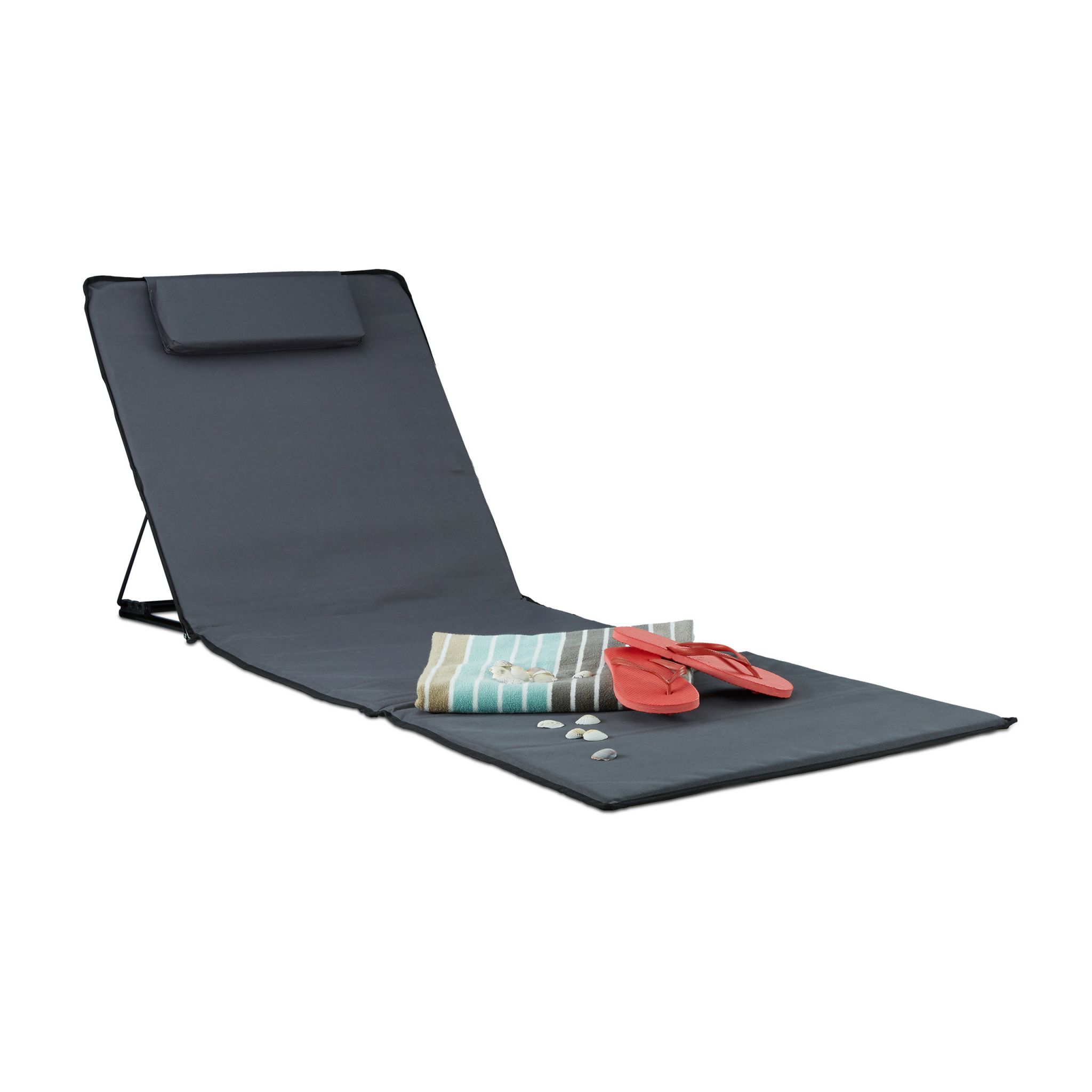Strandmatte XXL mit Kopfkissen Anthrazit-Schwarz