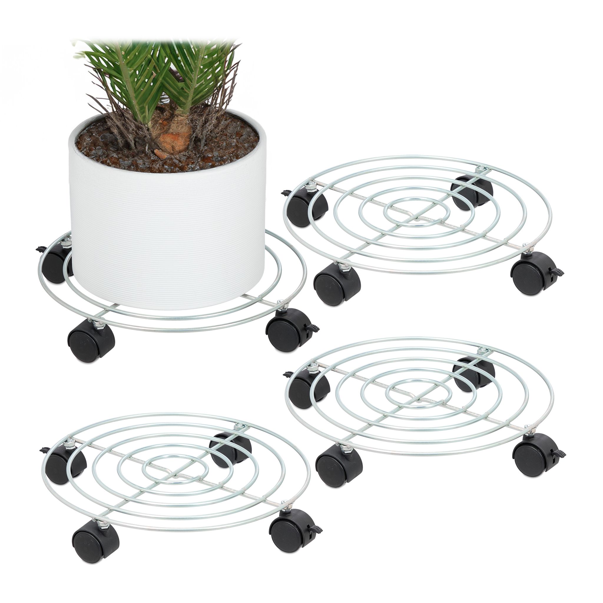 Pflanzenroller 4er-Set Schwarz-Silber