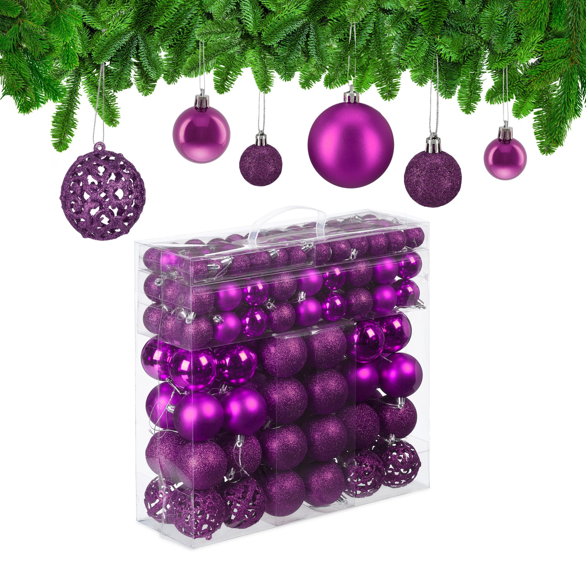 Weihnachtskugeln im 150er-Set Pink-Silber