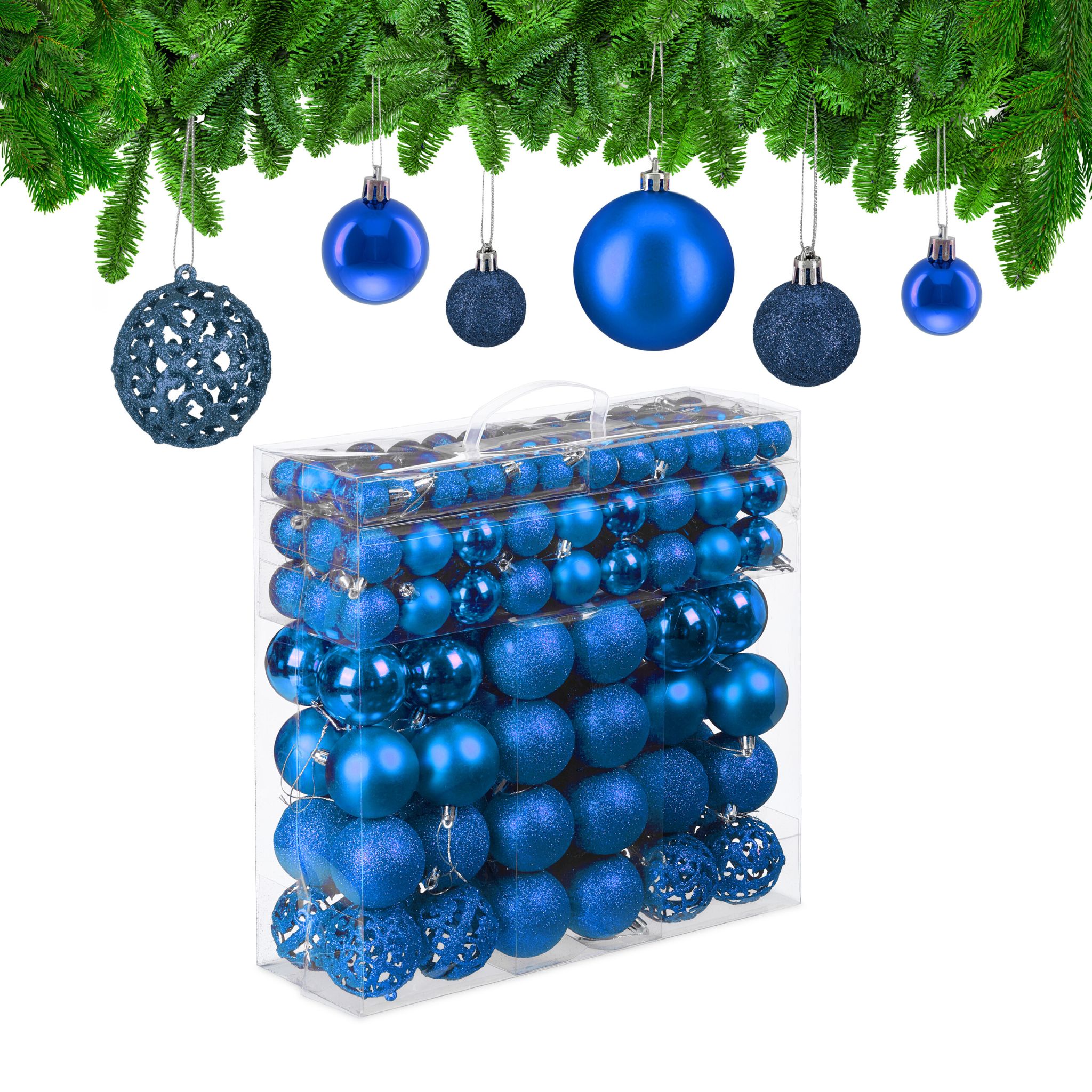 Weihnachtskugeln im 150er-Set Blau-Silber