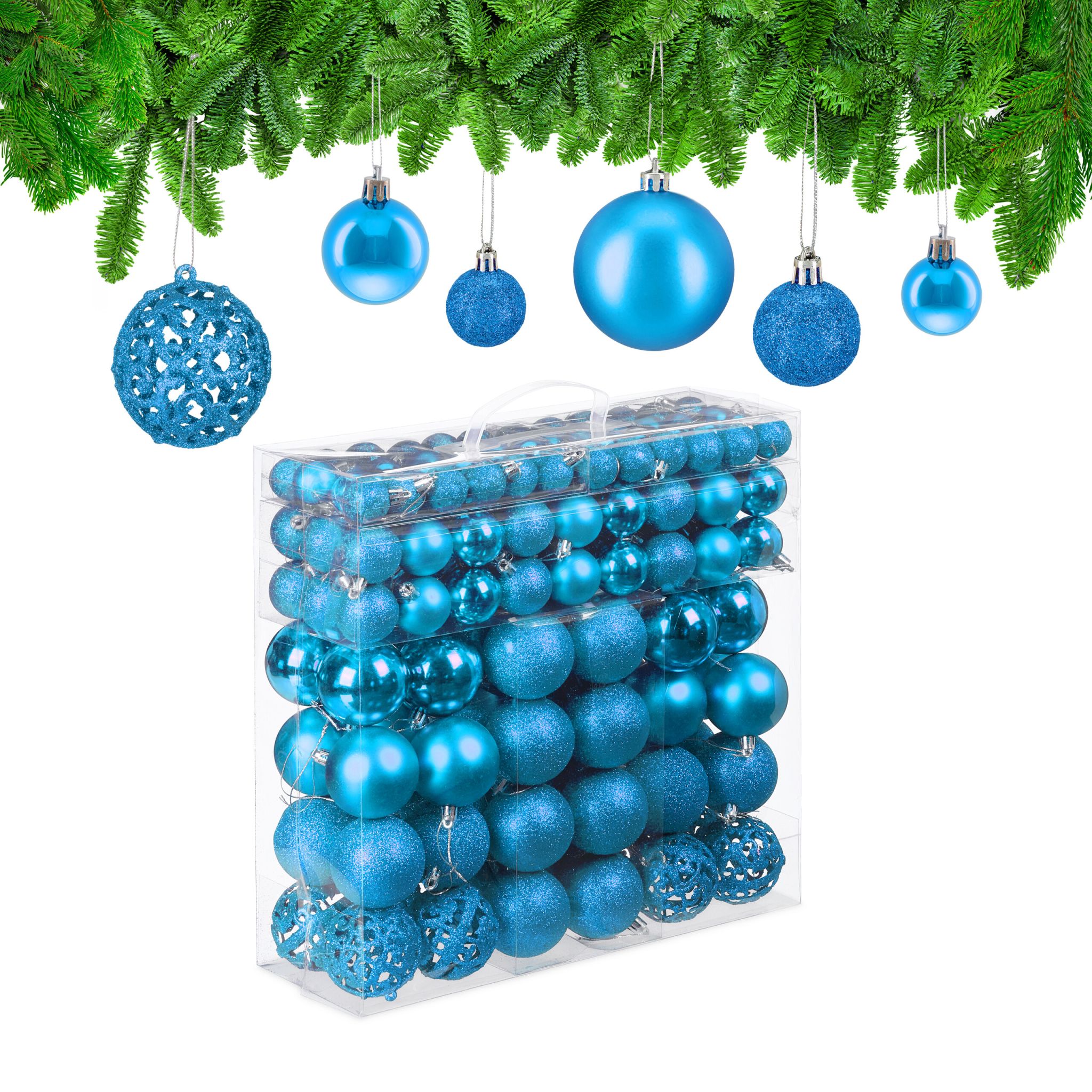 Weihnachtskugeln im 150er-Set Türkis-Silber