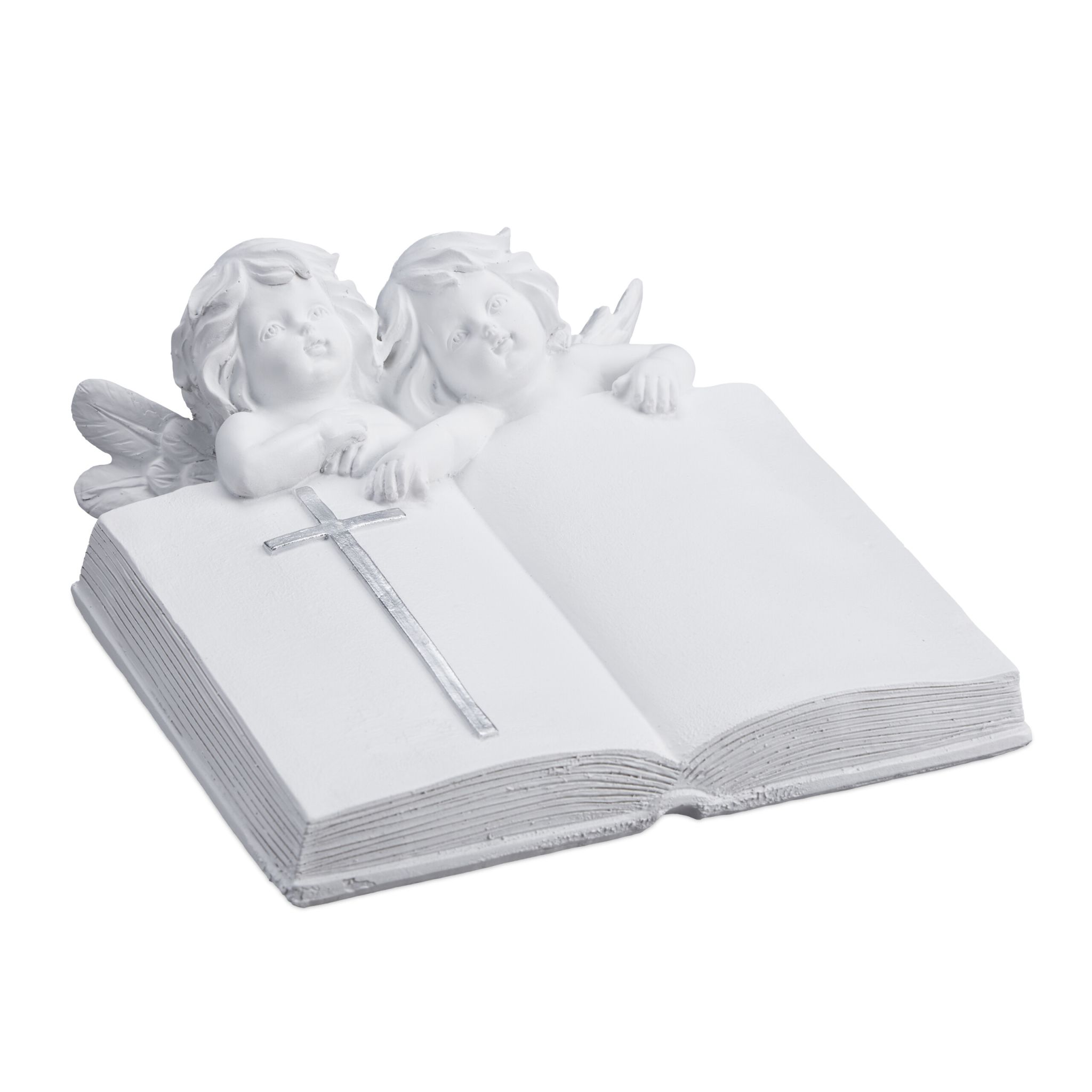 Grabengel mit Buch Weiss-Silber