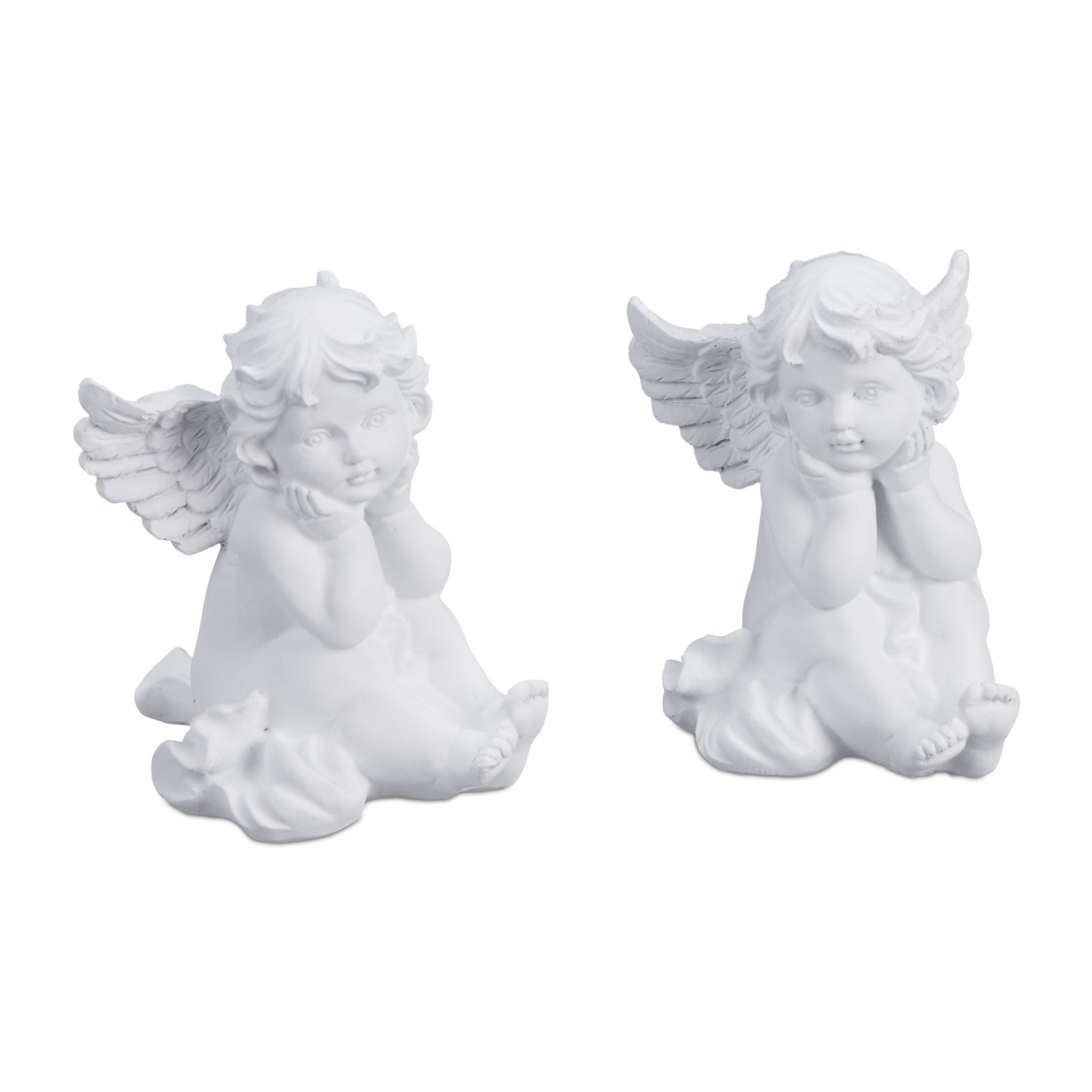 Sitzende Grabengel 2er-Set Weiss