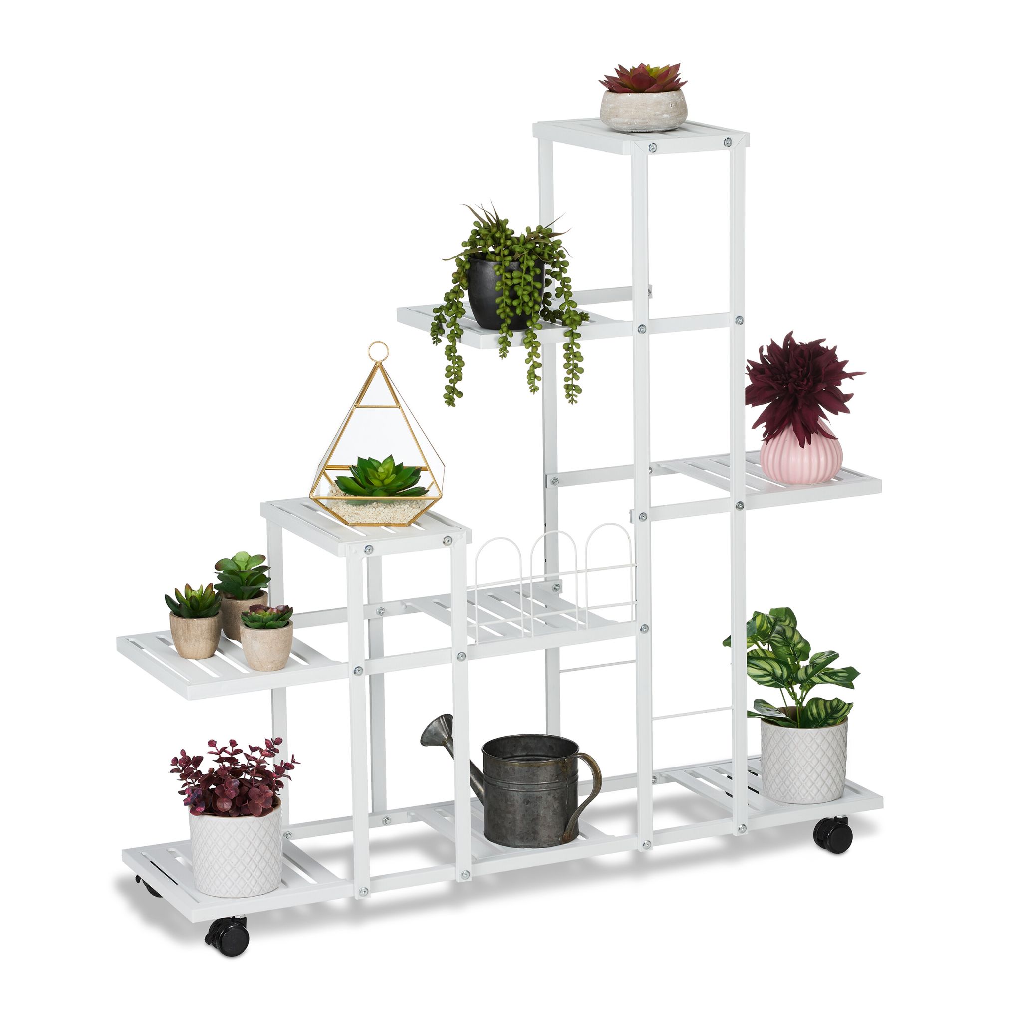 Blumenständer mit Rollen Weiss-Schwarz