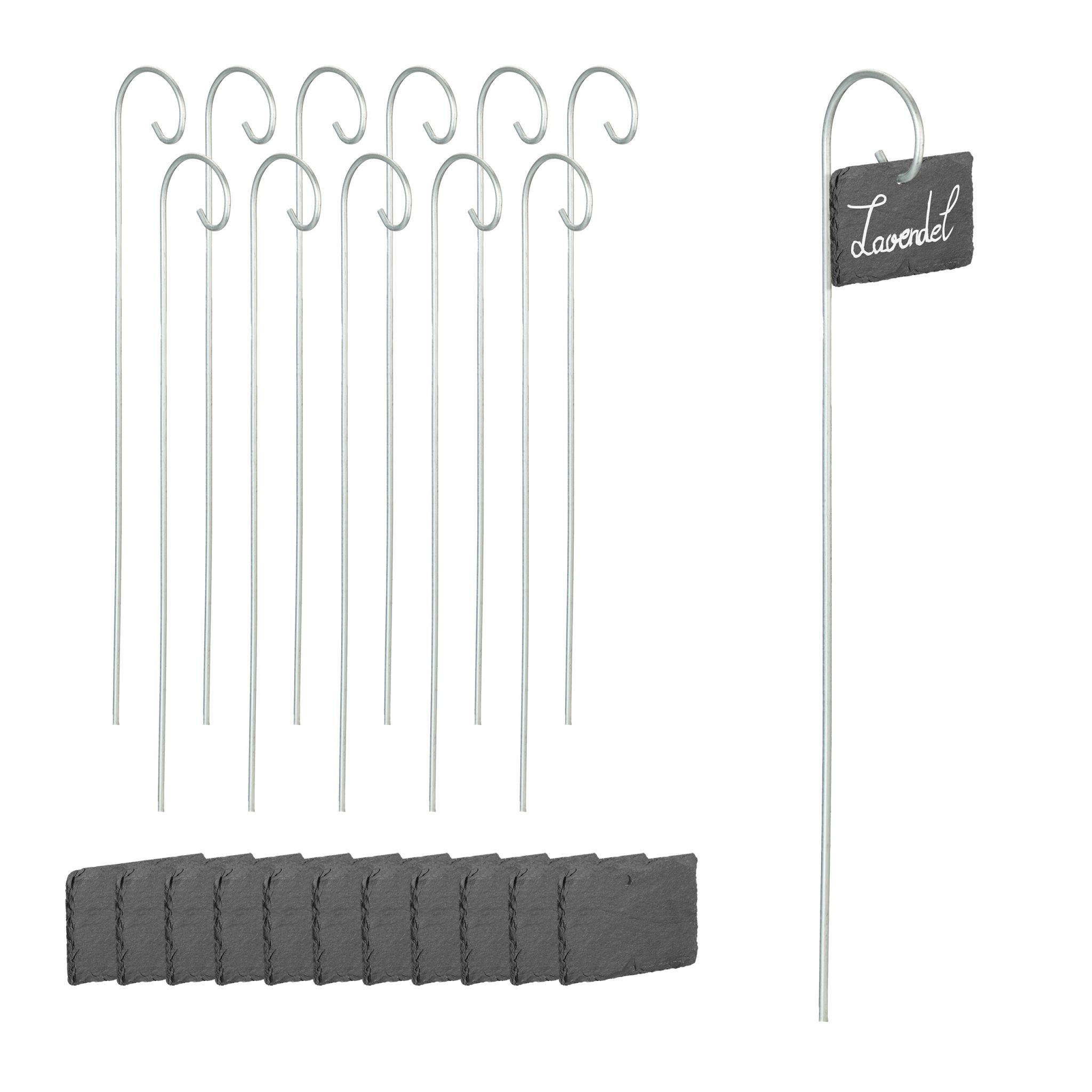 Schiefer-Pflanzenschilder mit Stab 12er-Set Anthrazit-Silber