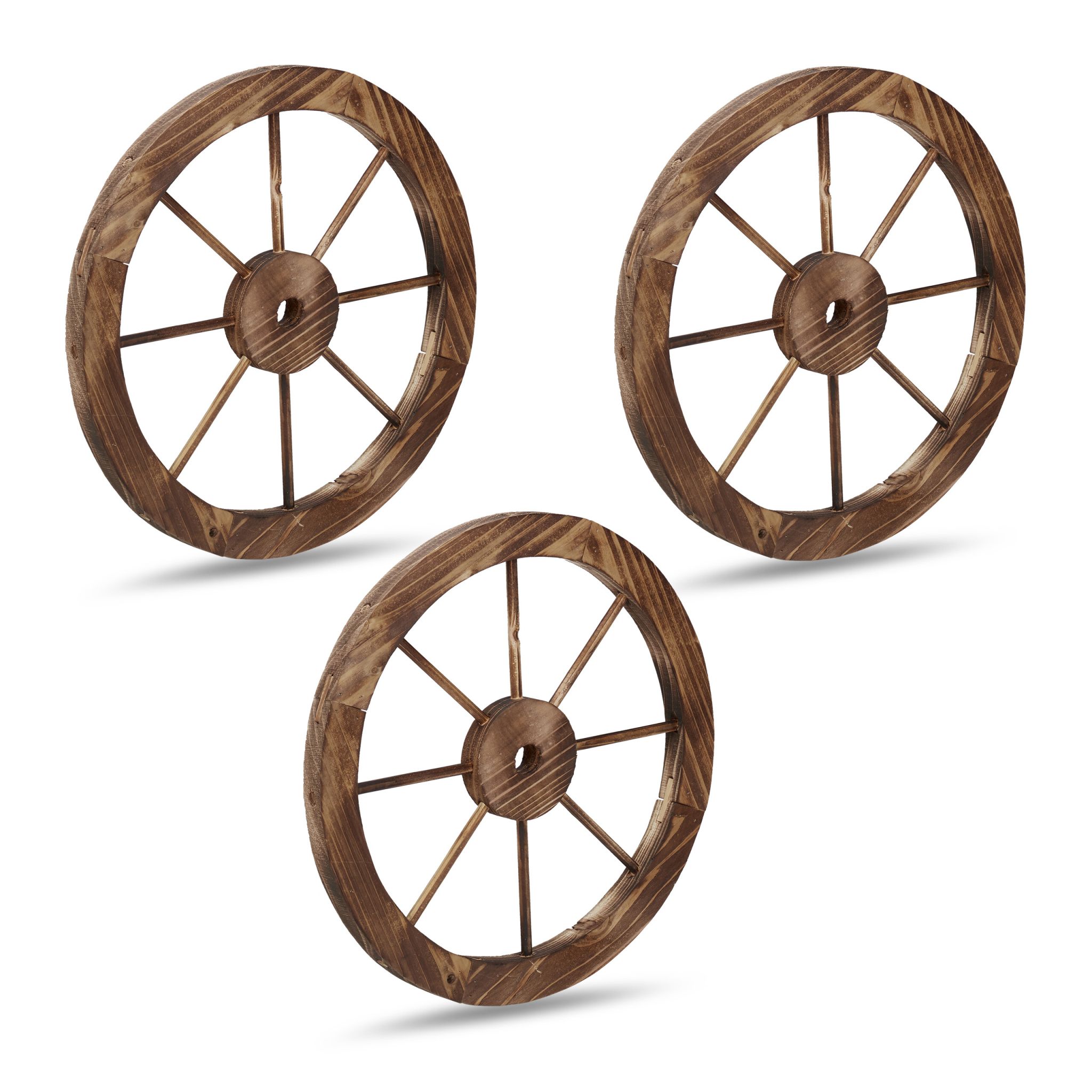 Wagenrad Holz 3er-Set Braun