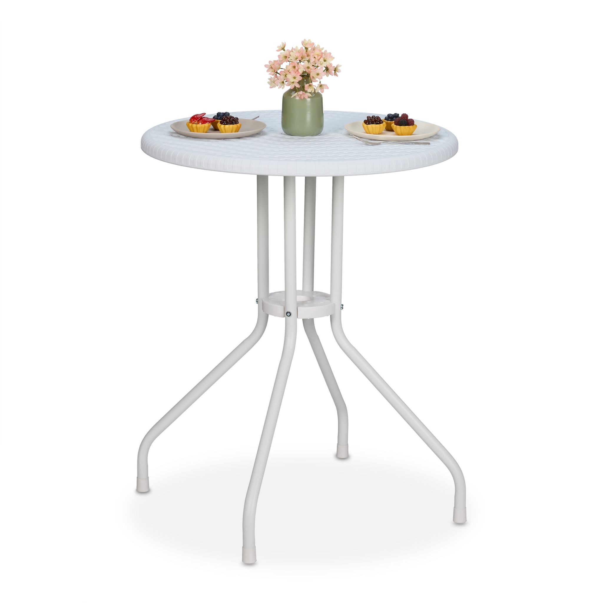Runder Gartentisch in Rattanoptik Weiss