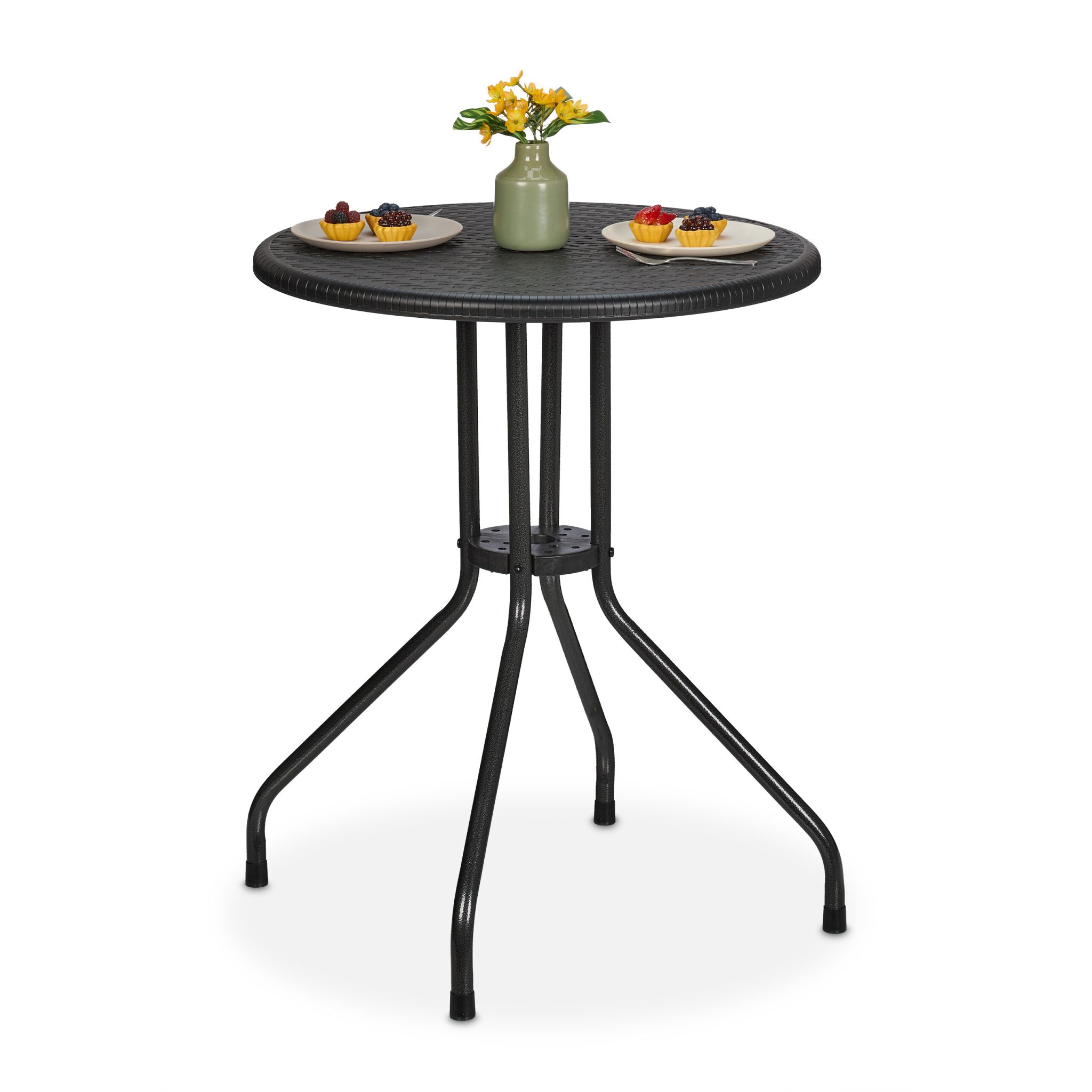 Runder Gartentisch in Rattanoptik Schwarz