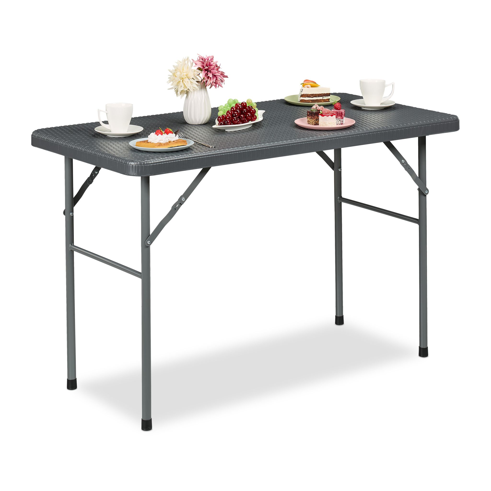 Klappbarer Gartentisch in Rattanoptik Schwarz-Grau