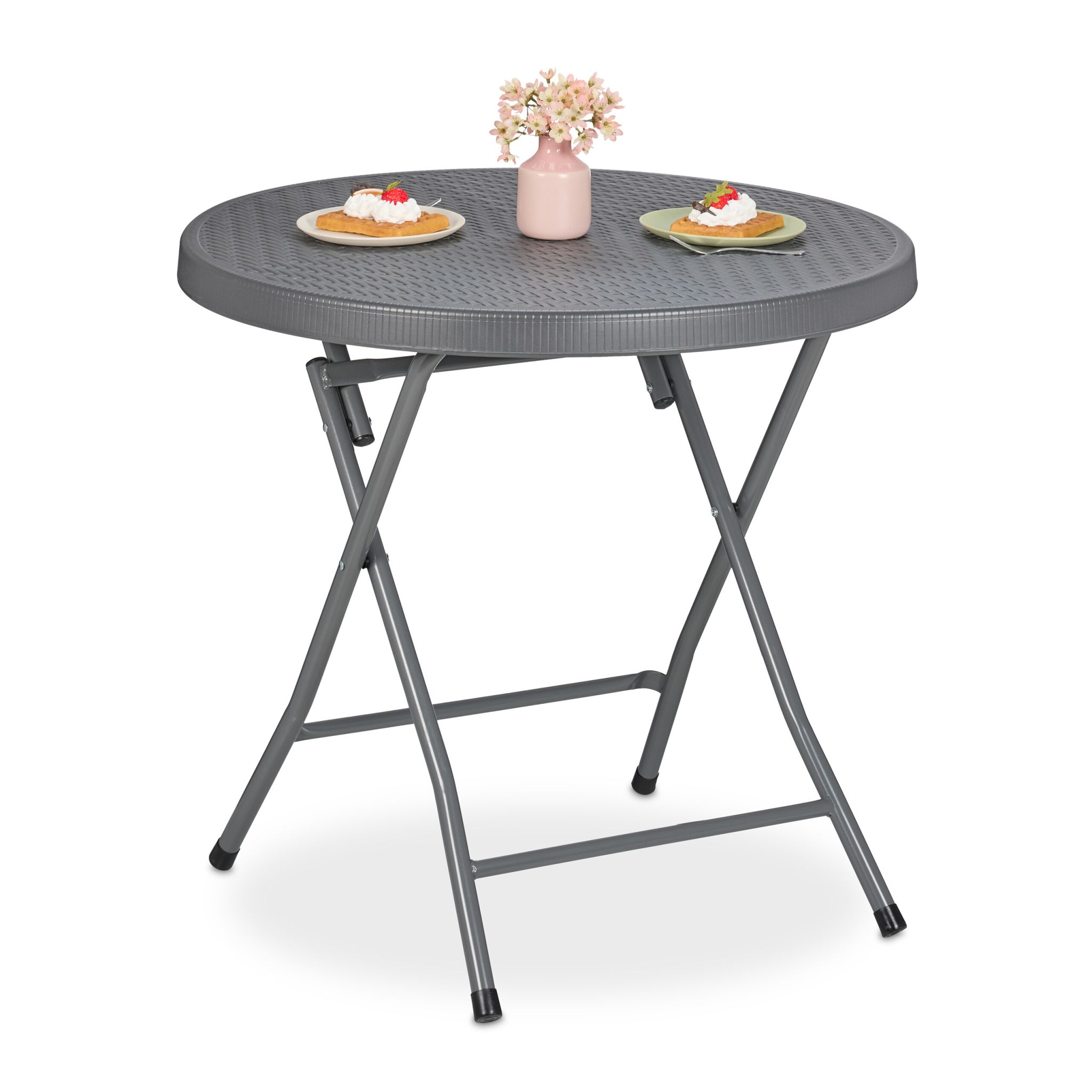 Klappbarer Gartentisch in Rattanoptik Schwarz-Grau