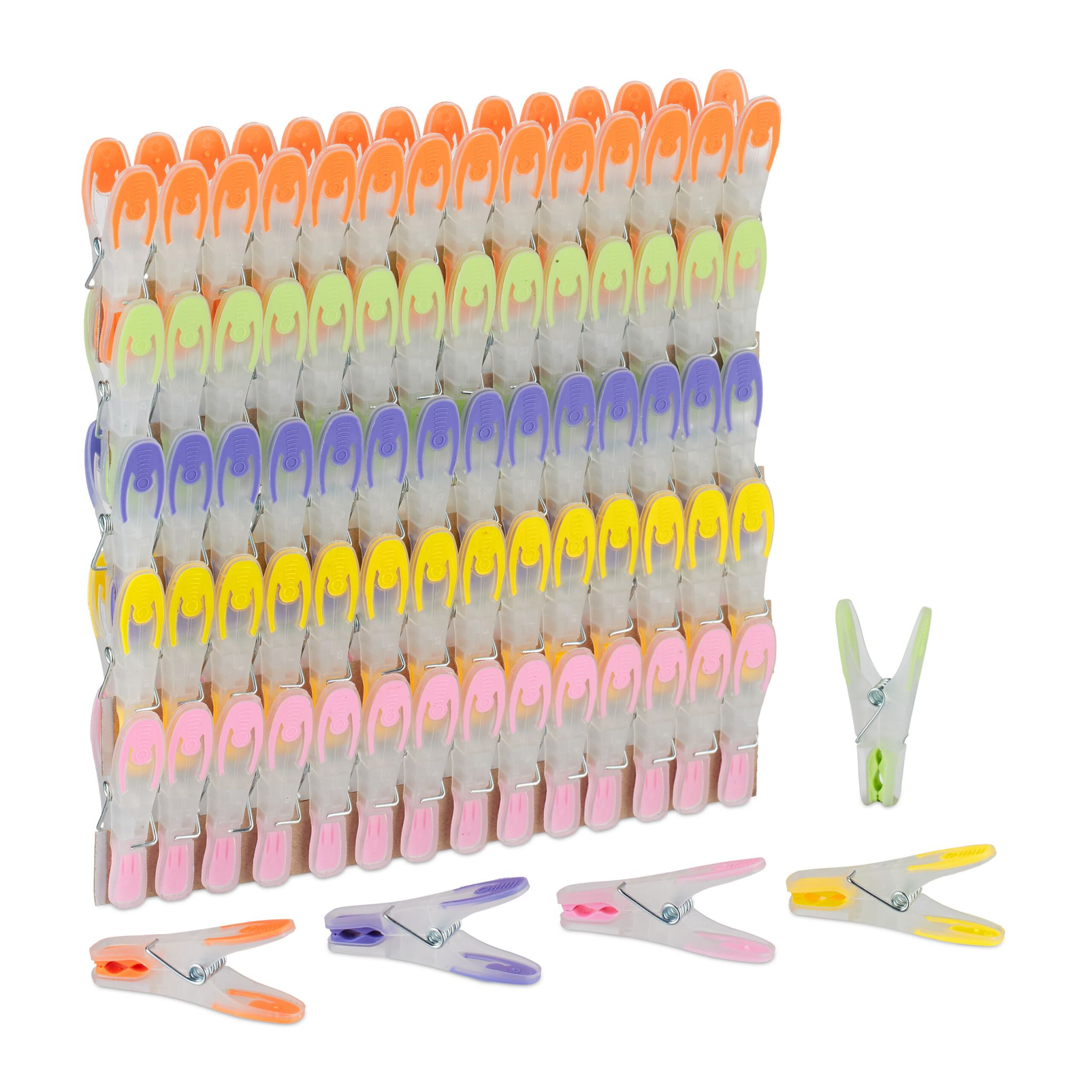 Wäscheklammern Soft-Grip 75 Stück Grün-Orange-Transparent