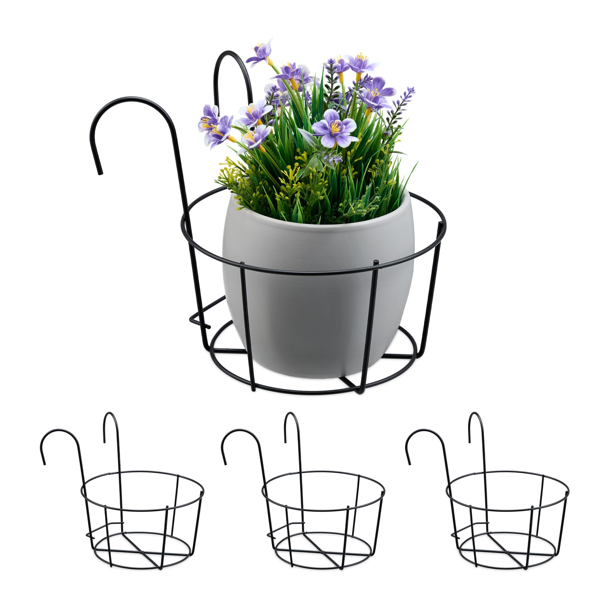 4er-Set Blumentopf Halter für den Balkon Schwarz