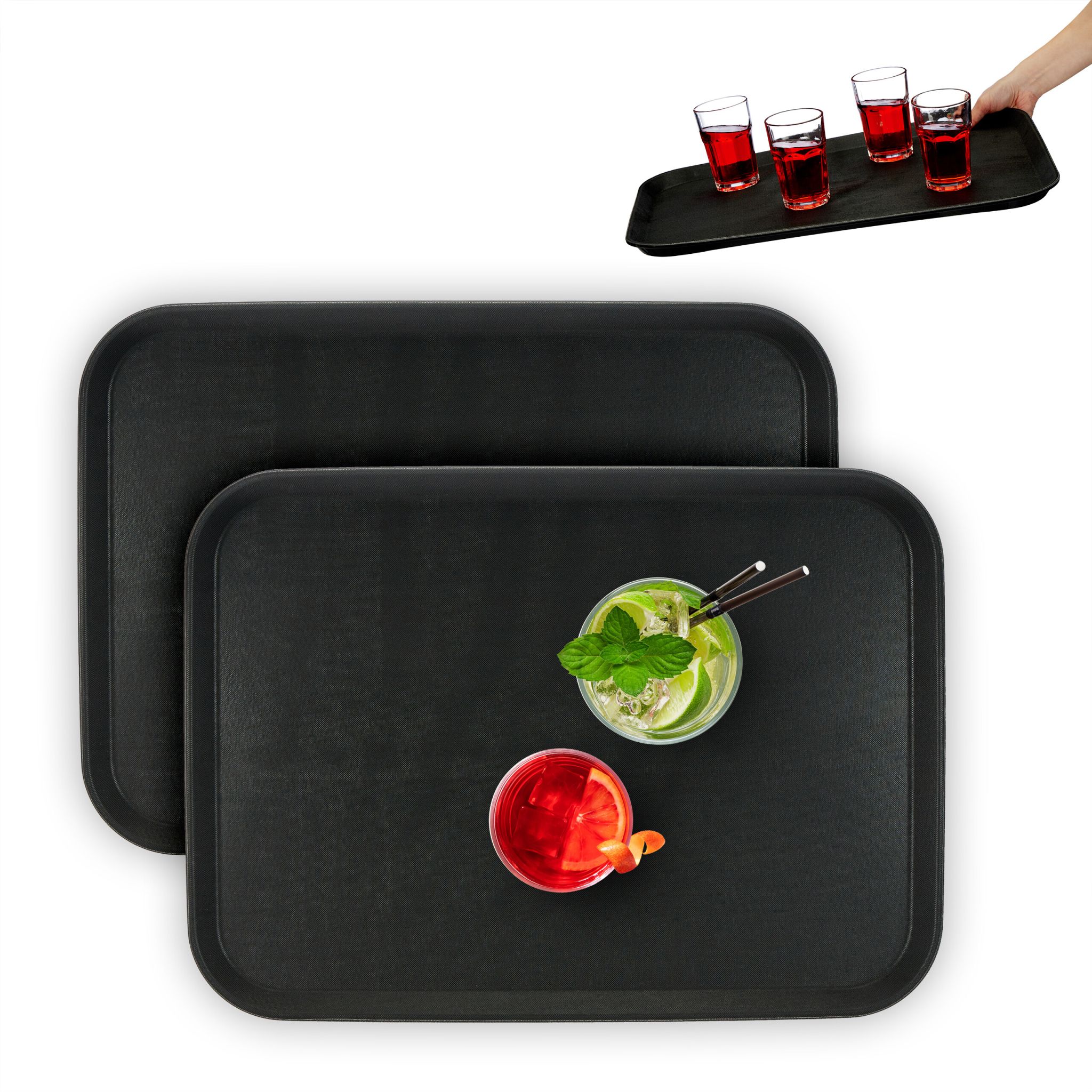 Serviertablett 56 x 41cm 2er-Set Schwarz