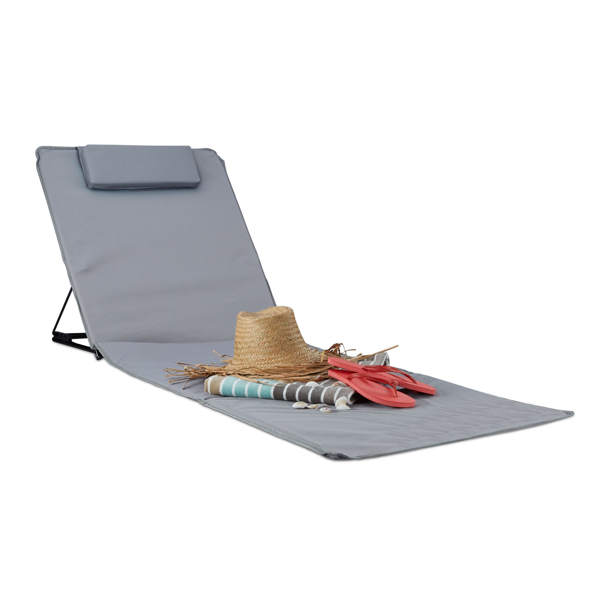 Strandmatte XXL mit Kopfkissen Schwarz-Grau