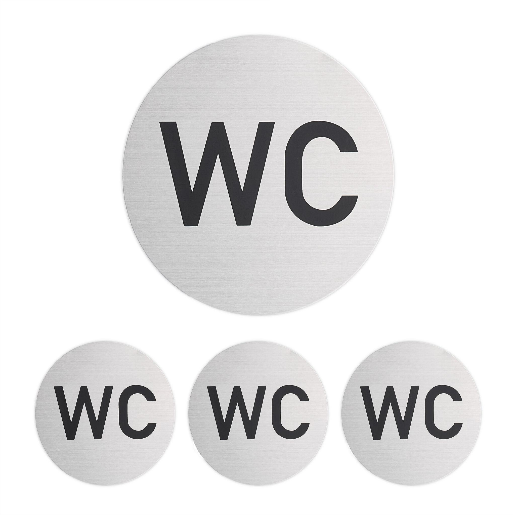 4er-Set WC Schild selbstklebend Schwarz-Silber
