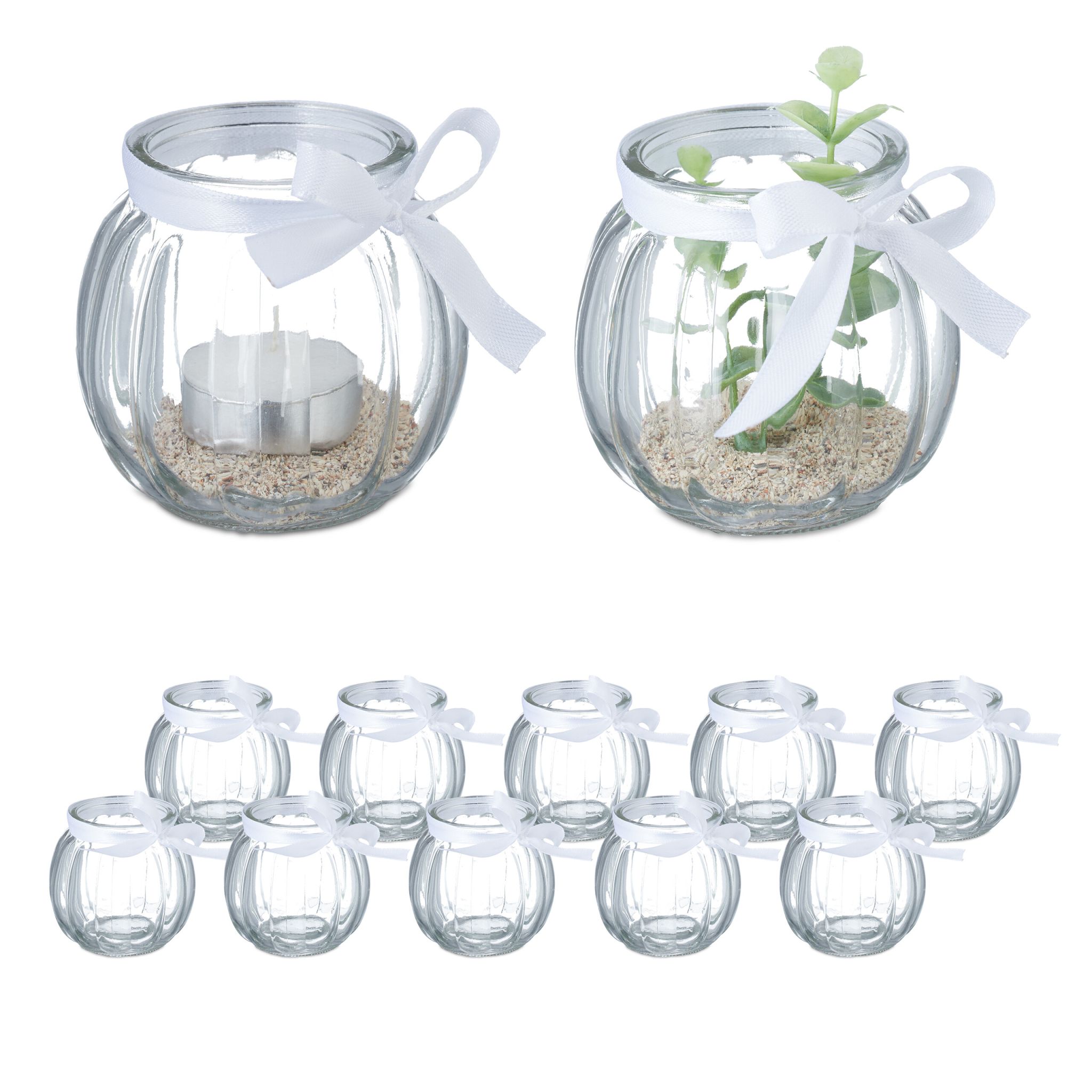 Windlicht 12er-Set Weiss-Transparent