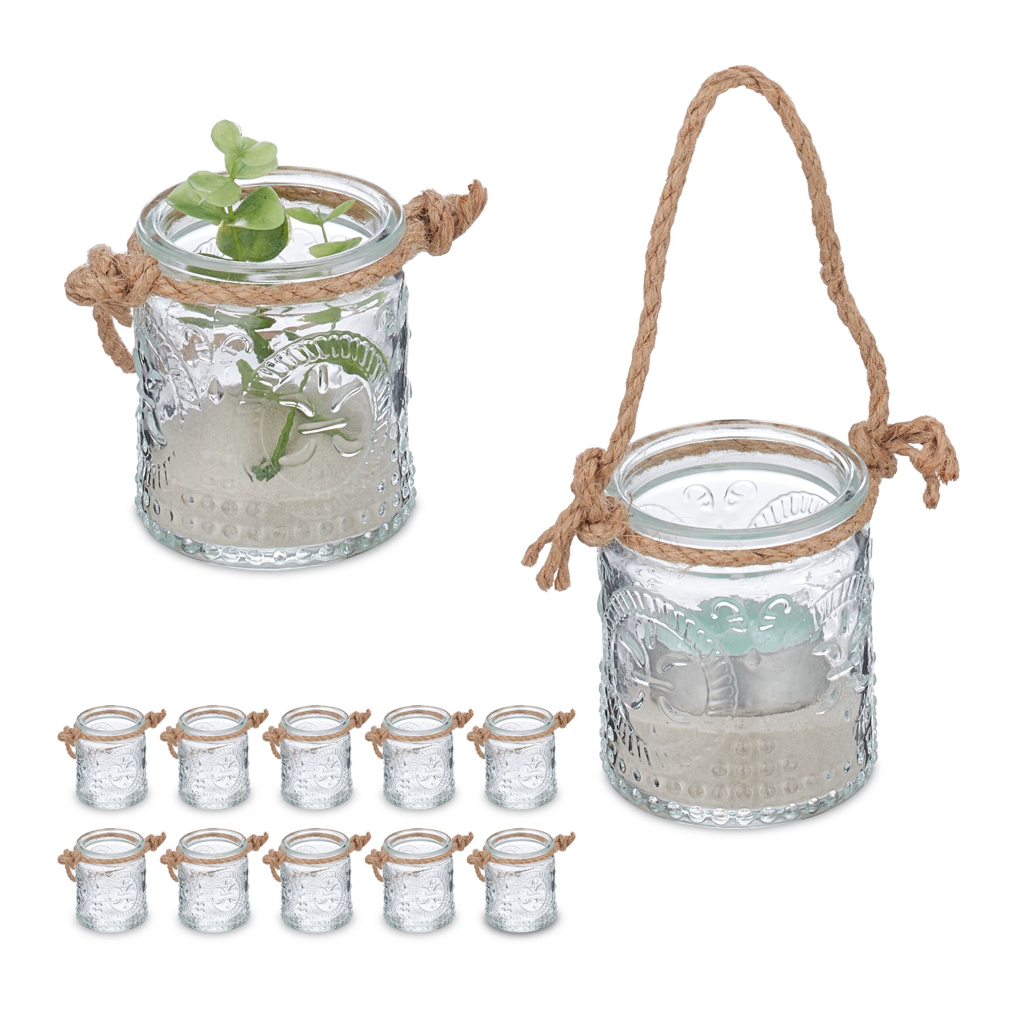 Vintage Windlicht 12er-Set Hellbraun-Transparent