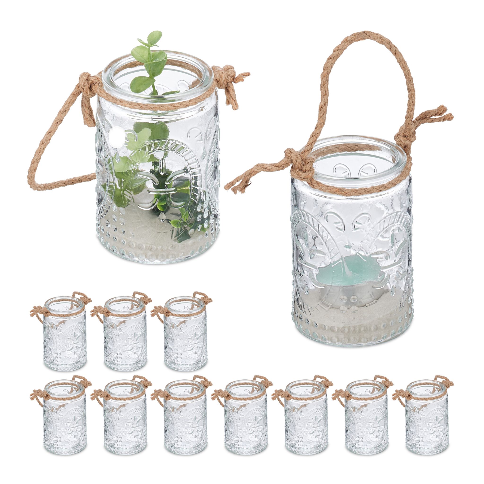 Vintage Windlicht 12er-Set Hellbraun-Transparent