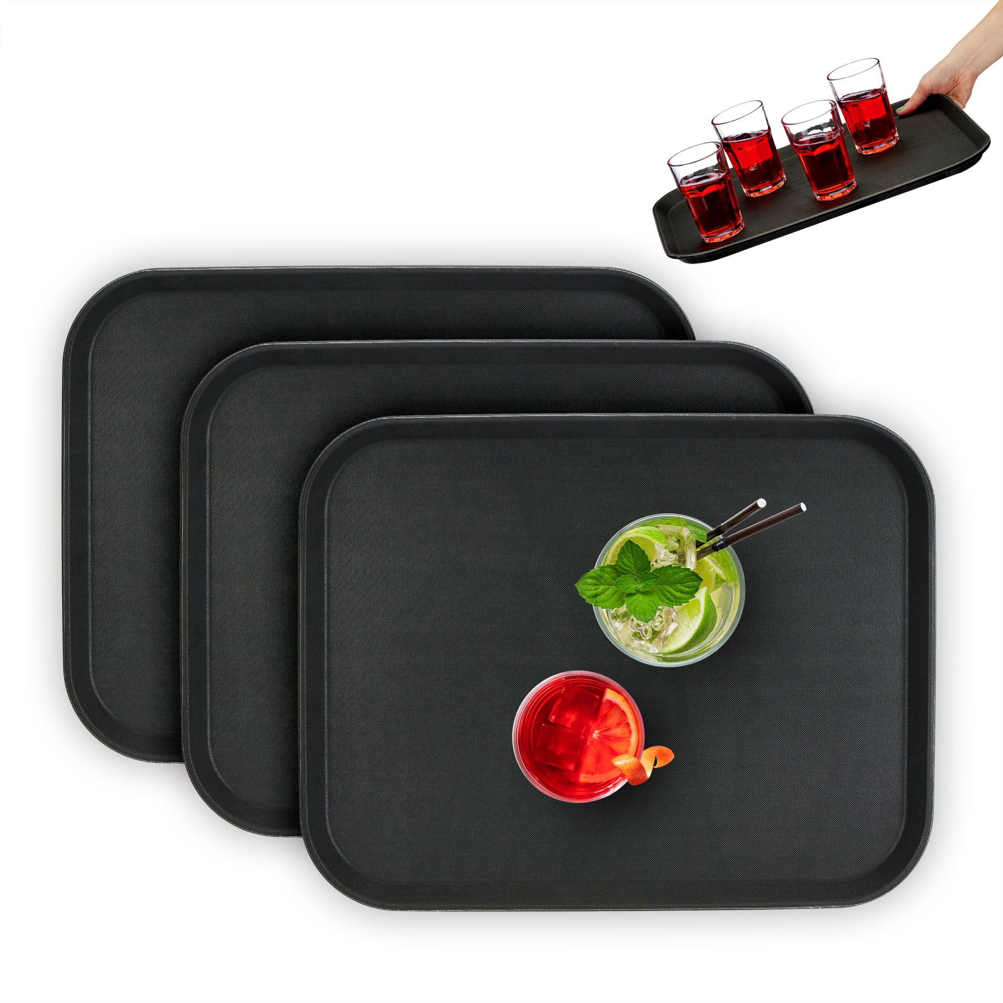Serviertablett 46 x 35cm 3er-Set Schwarz