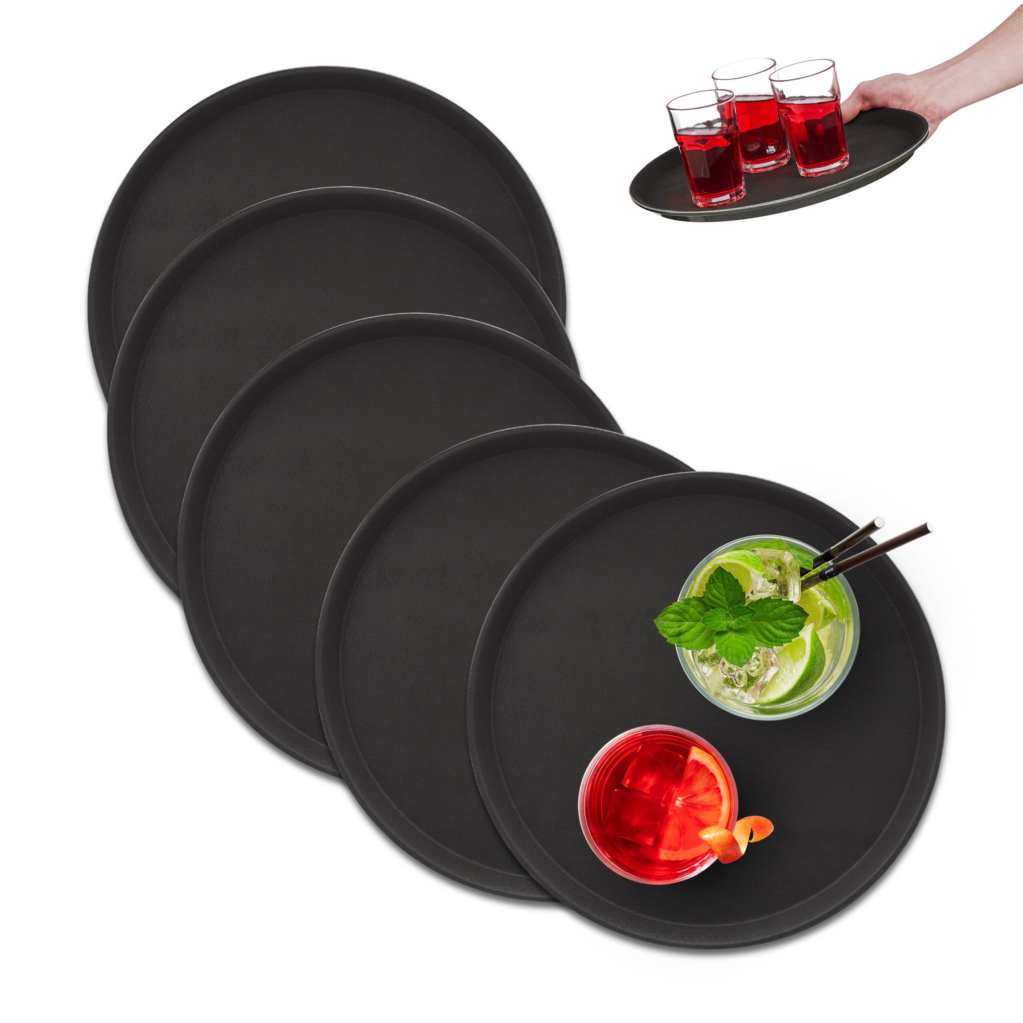 Rundes Serviertablett 5er-Set 35cm Schwarz