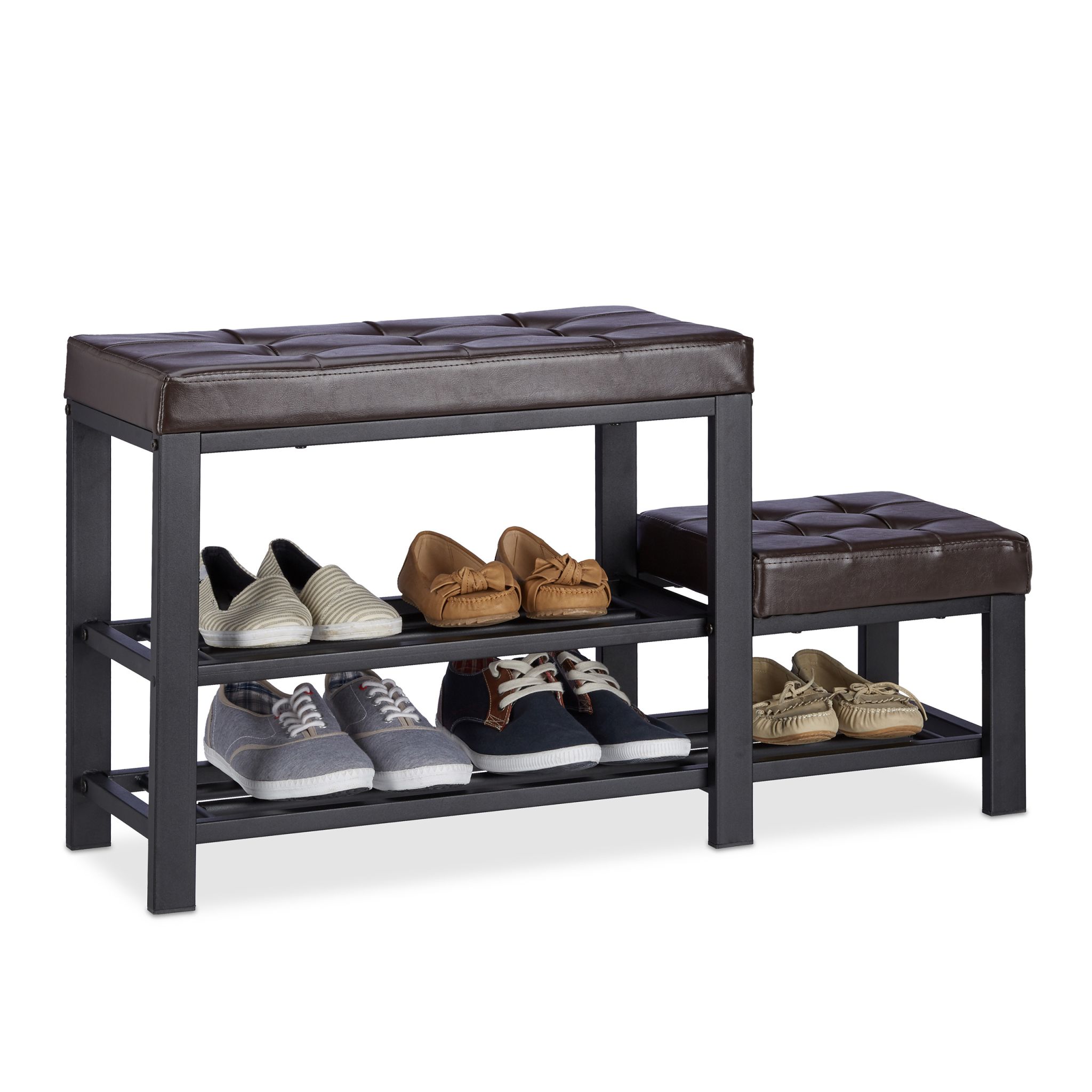 Schuhbank mit Hocker Dunkelbraun-Schwarz