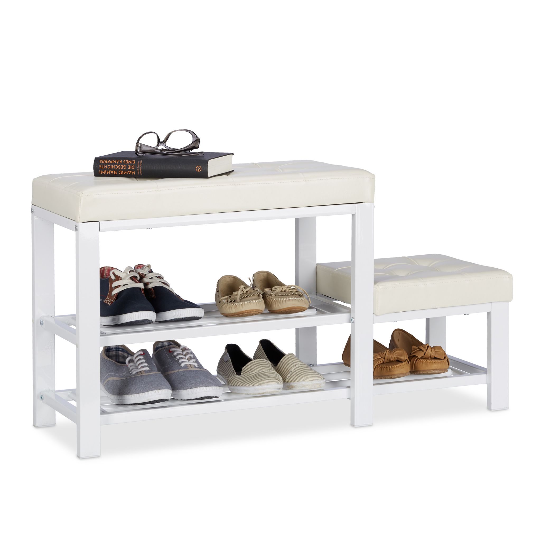 Schuhbank mit Hocker Weiss-Creme