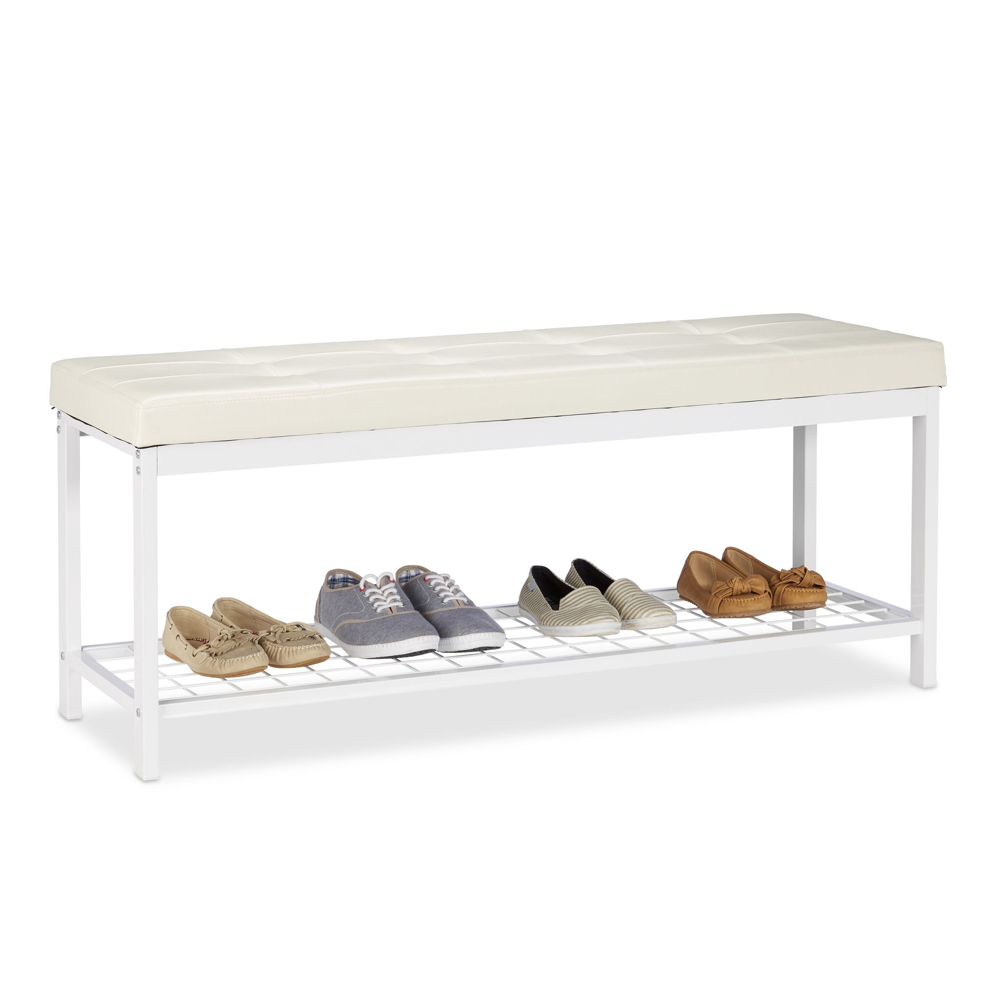 Schuhbank XXL mit Polster Weiss-Creme