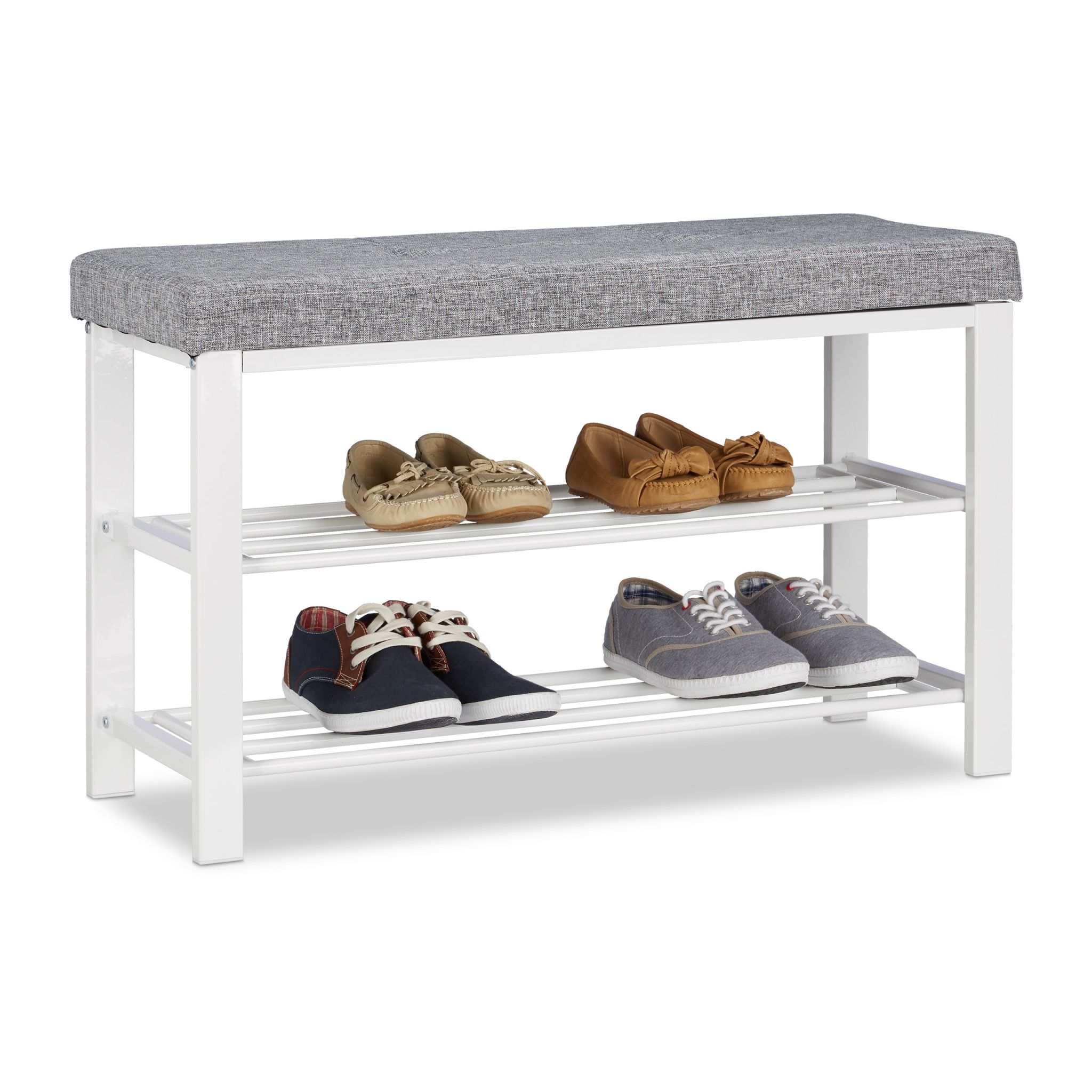 Schuhbank mit Polster Weiss-Grau