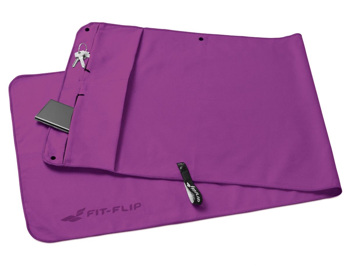 Fitnesshandtuch Mikrofaser mit Reissverschlusstasche 130x48cm Violett
