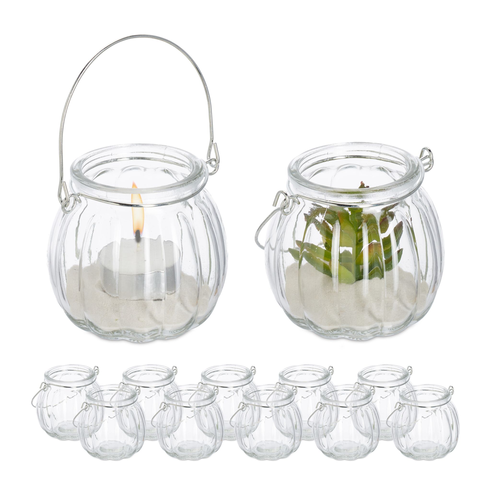 Windlicht Glas 12er-Set Silber-Transparent