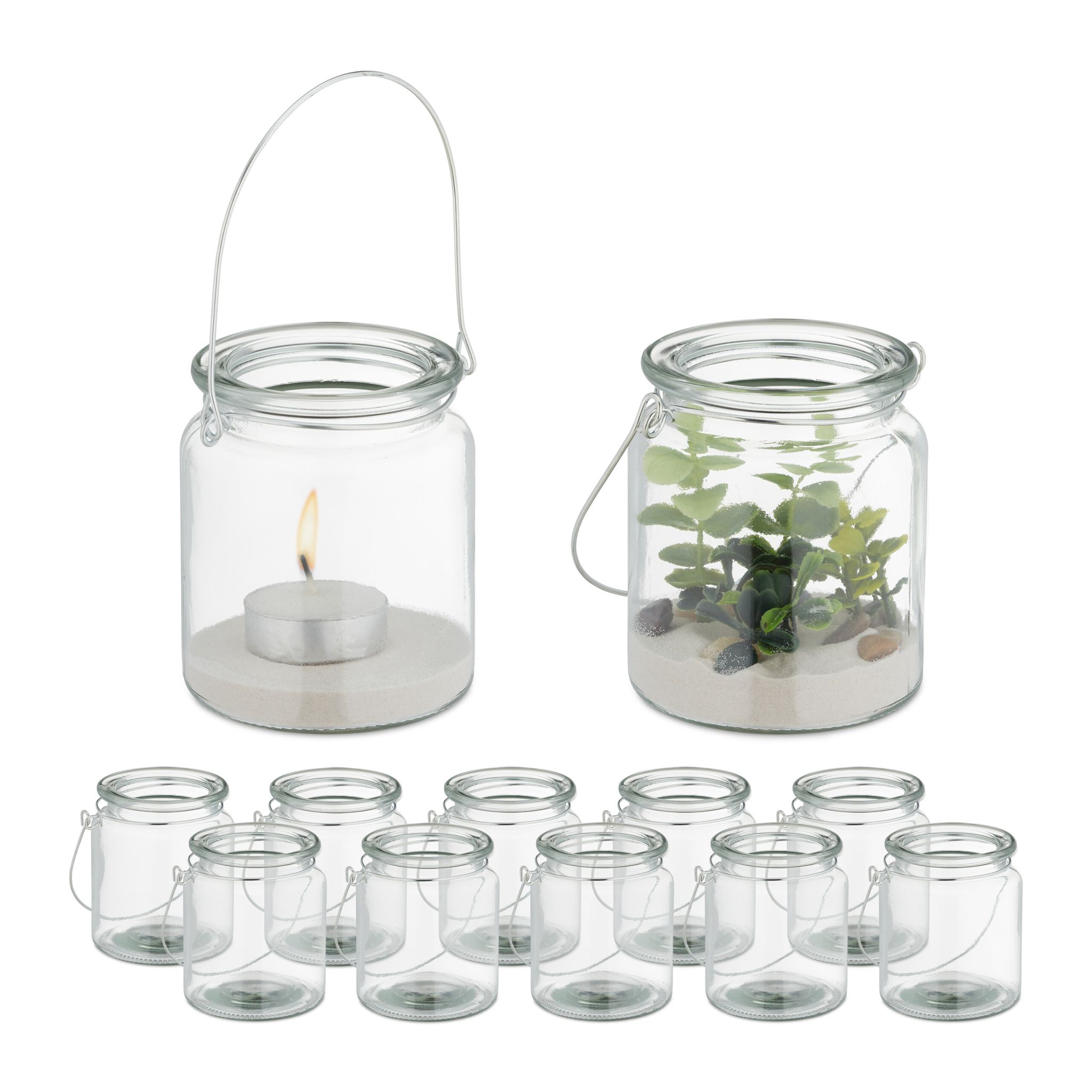 Windlicht Glas 12er-Set Silber-Transparent