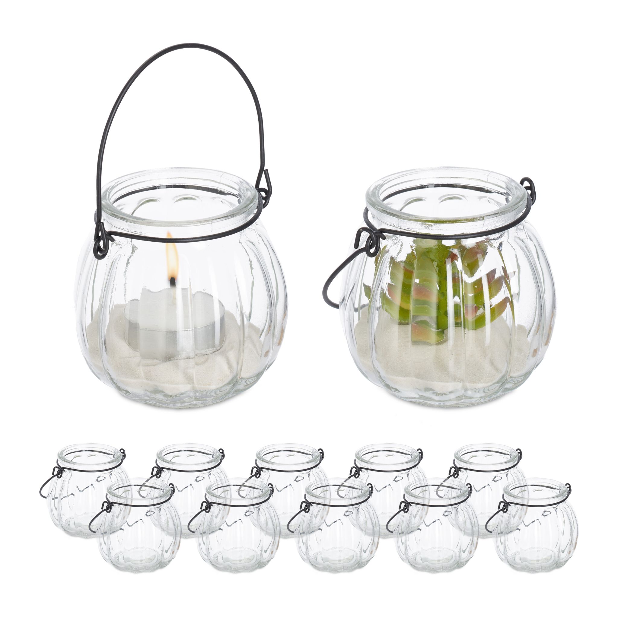 Windlicht Glas 12er-Set Schwarz-Transparent