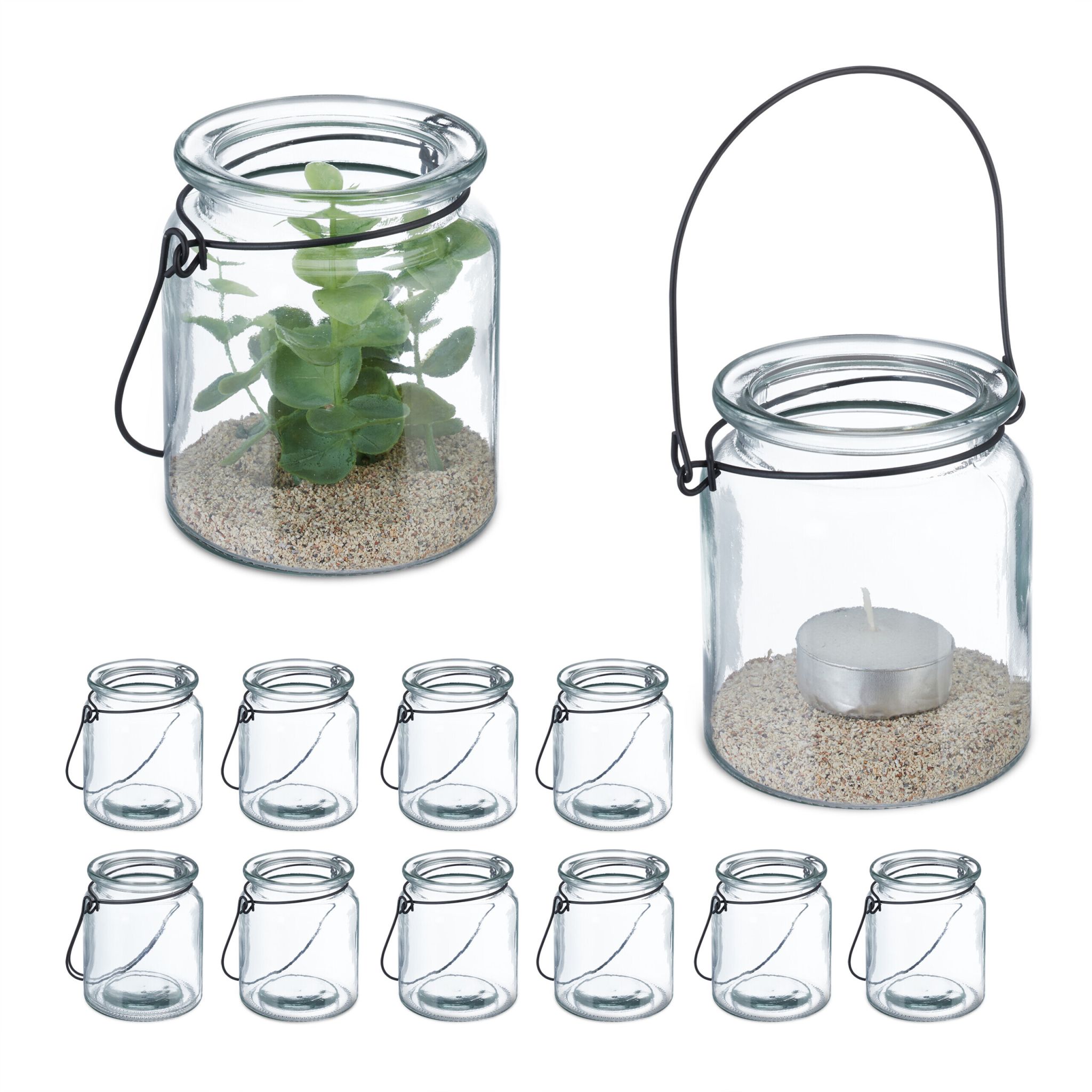 Windlicht Glas 12er-Set Schwarz-Transparent