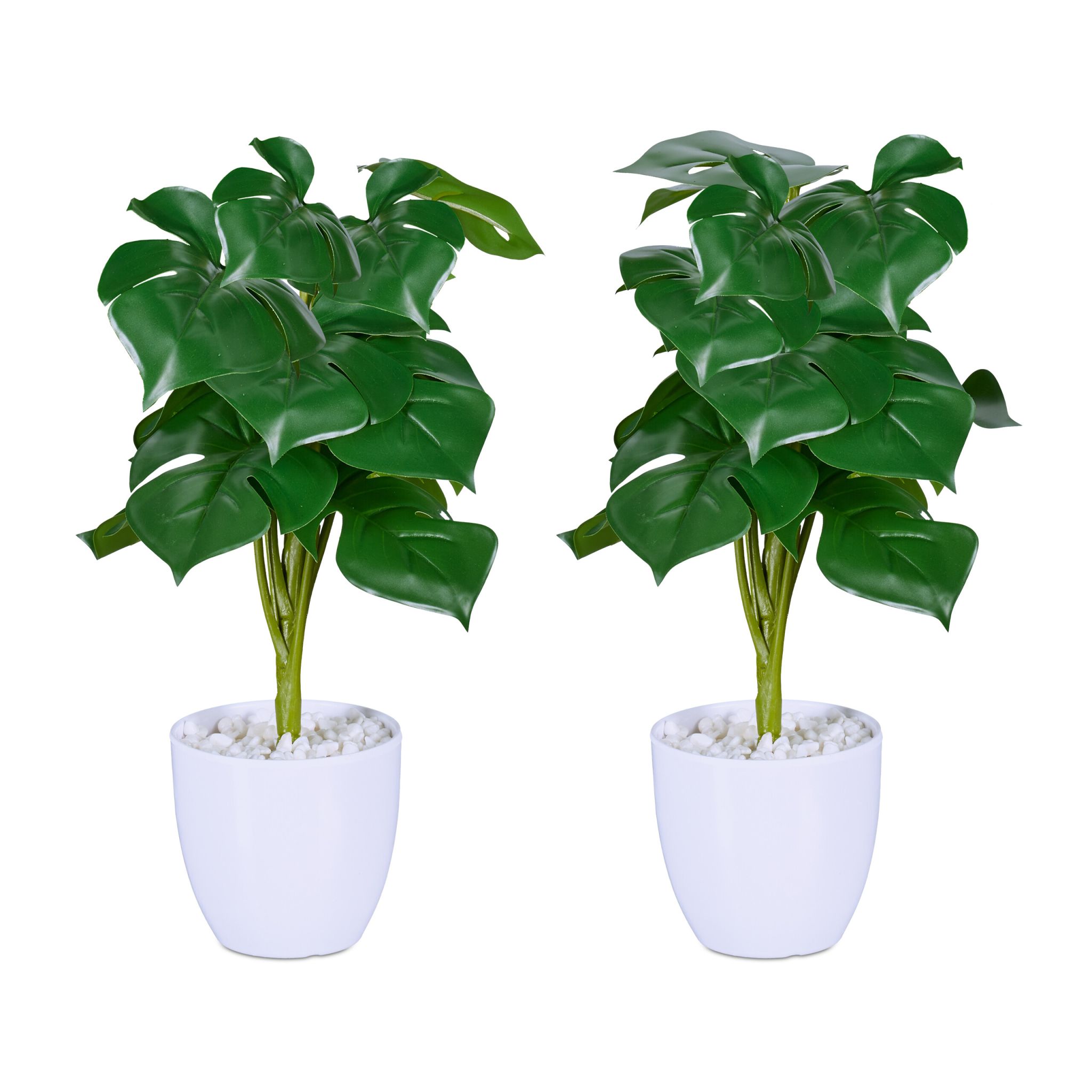Kunstpflanze Monstera 2er-Set Weiss-Dunkelgrün