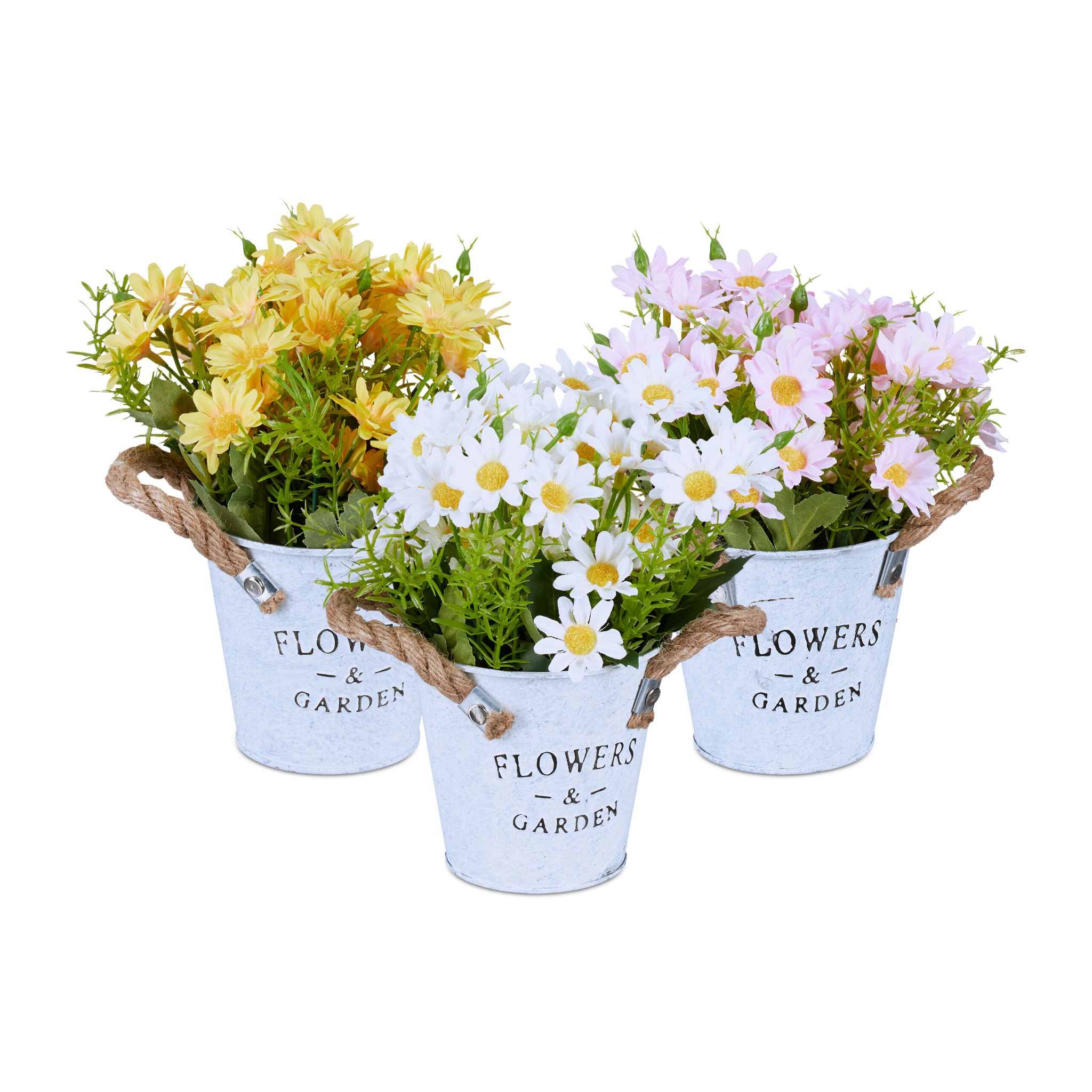 Kunstblumen Topf 40er-Set Weiss-Gelb-Rosa