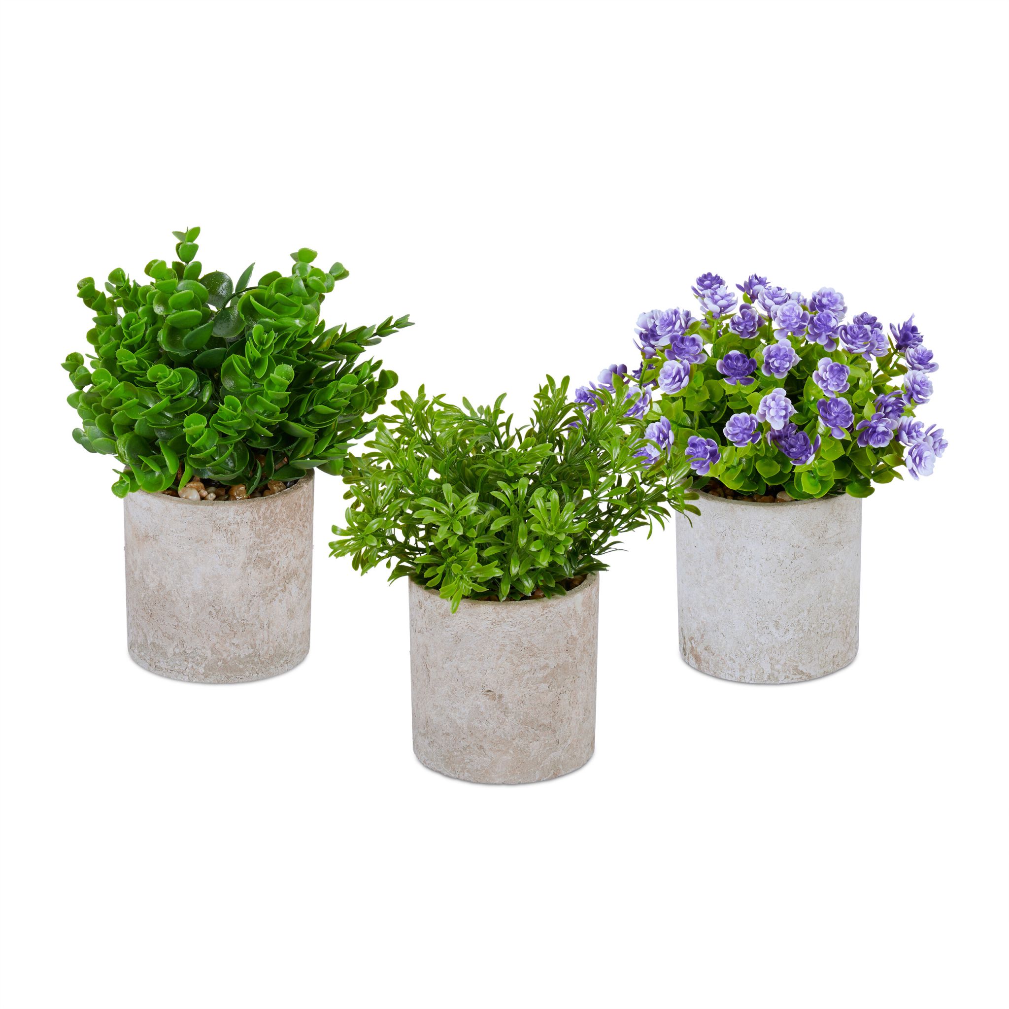 Kunstpflanzen 3er-Set Grün-Lila-Grau