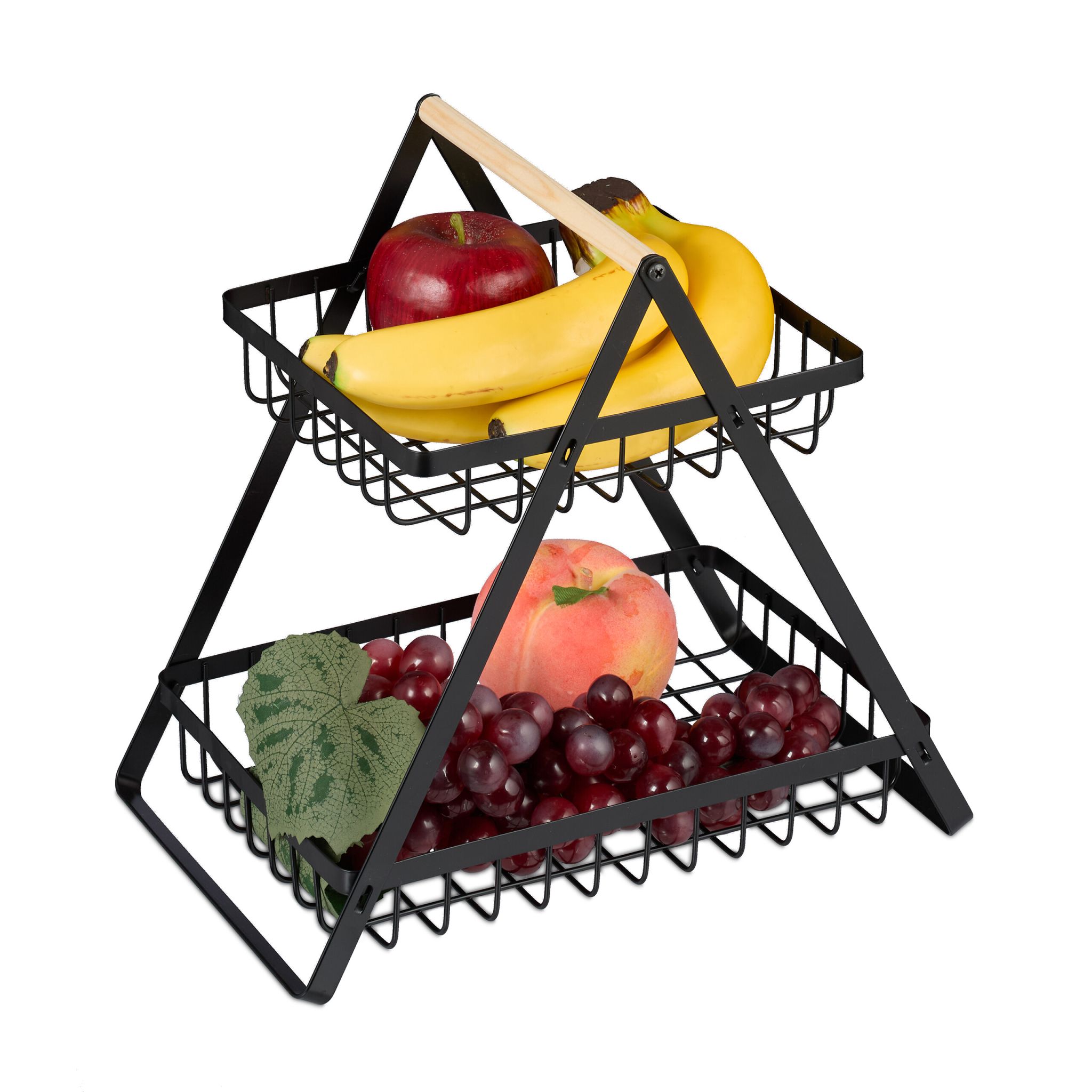 Obstkorb Etagere 2-stöckig Hellbraun-Schwarz