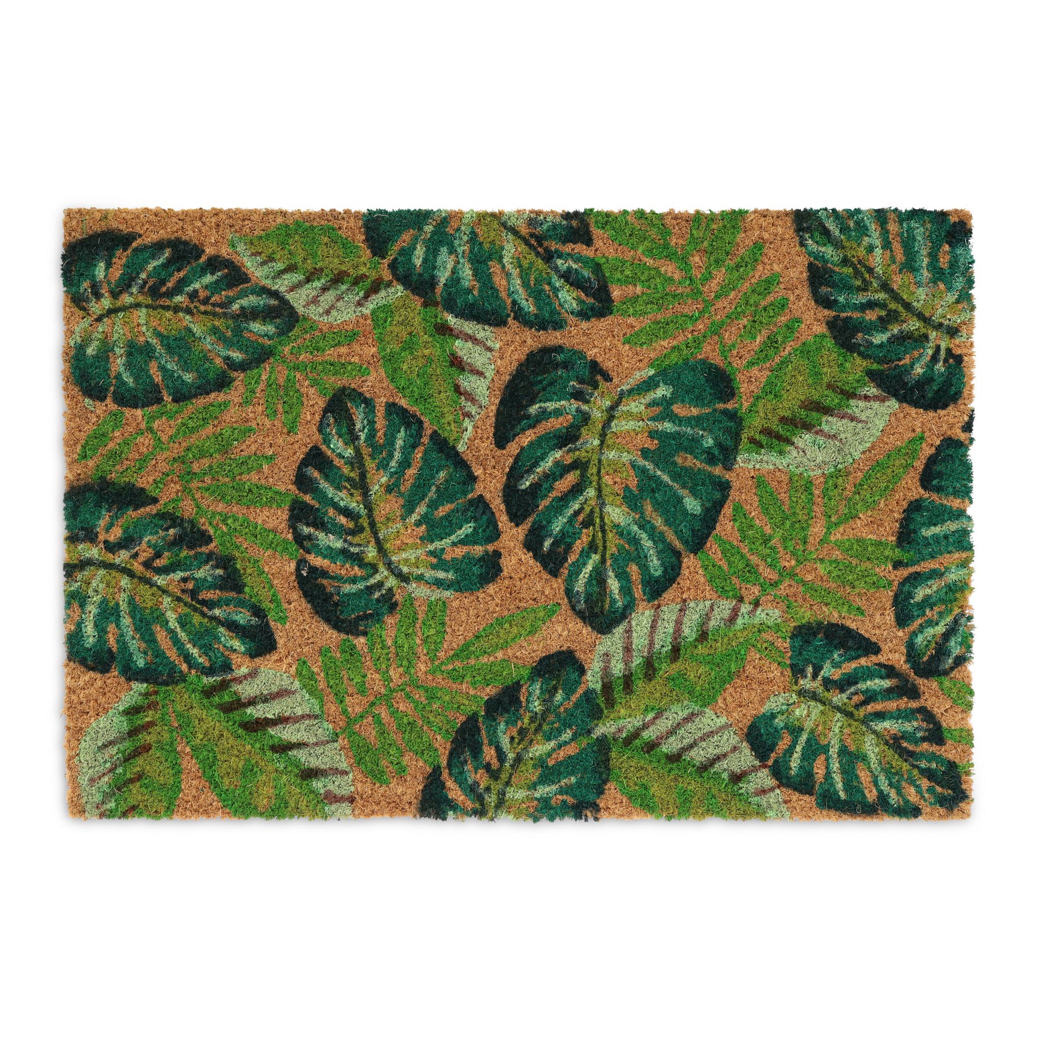 Kokos Fussmatte Monstera-Blätter Dunkelgrün-Grün-Hellbraun
