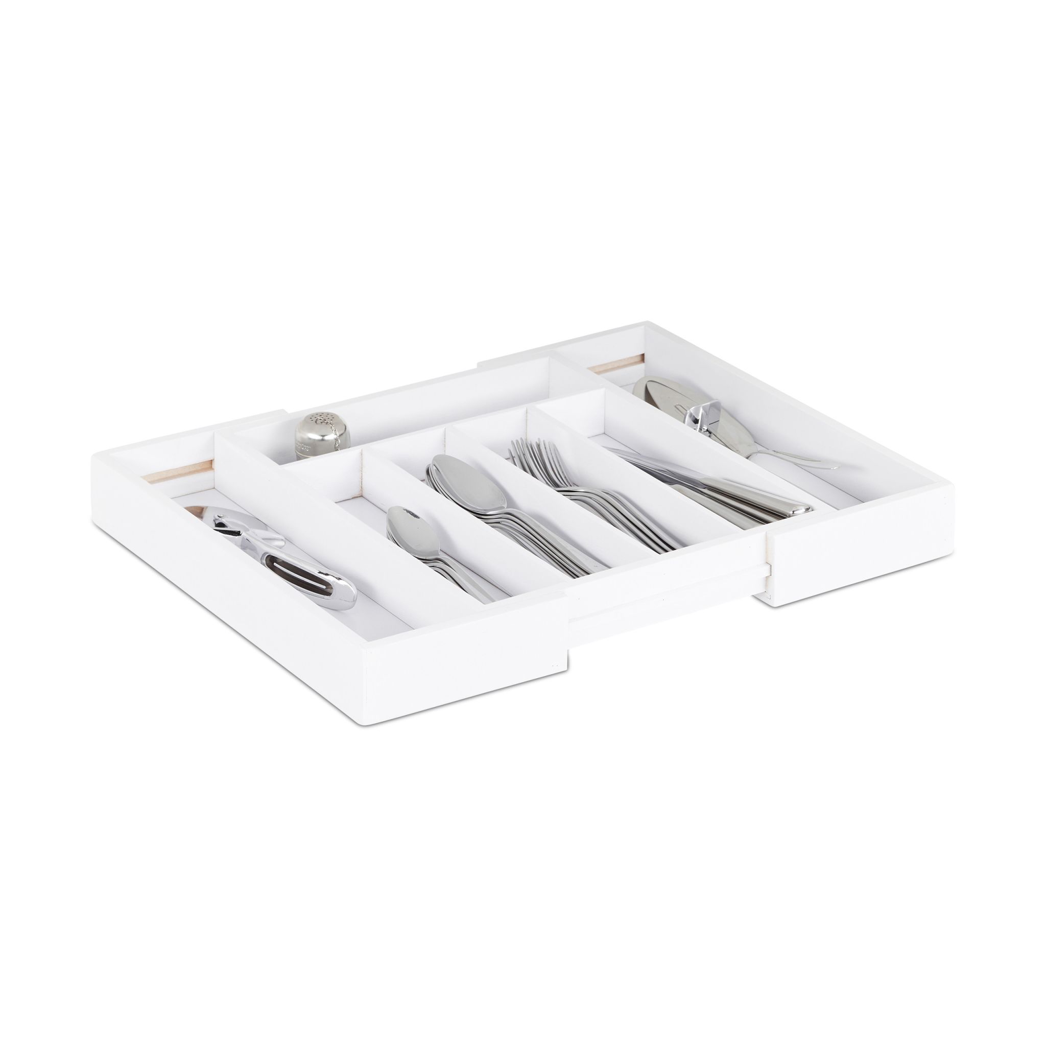 Besteckkasten Bambus verstellbar Weiss