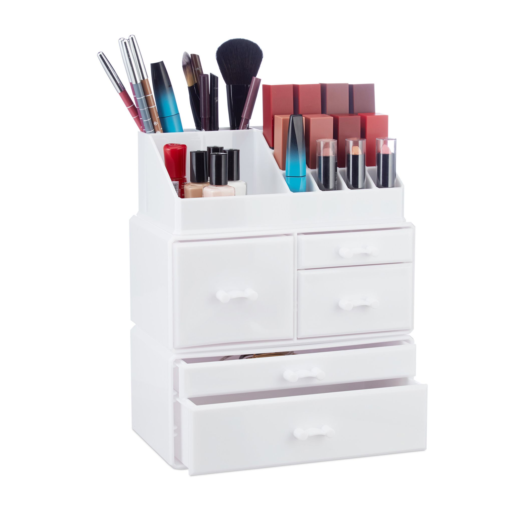 Make Up Organizer mit 21 Fächern Acryl Weiss