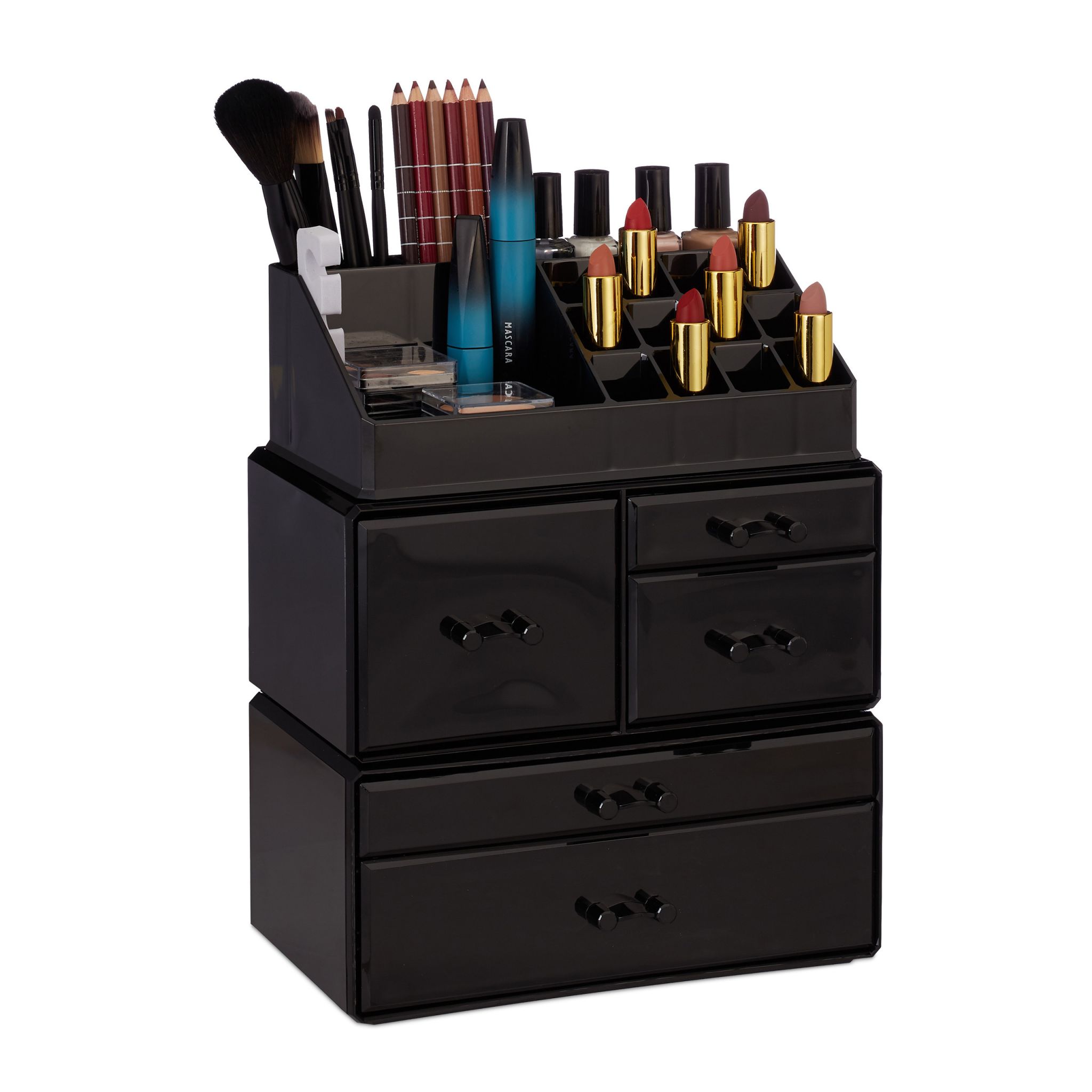Make Up Organizer mit 21 Fächern Acryl Schwarz